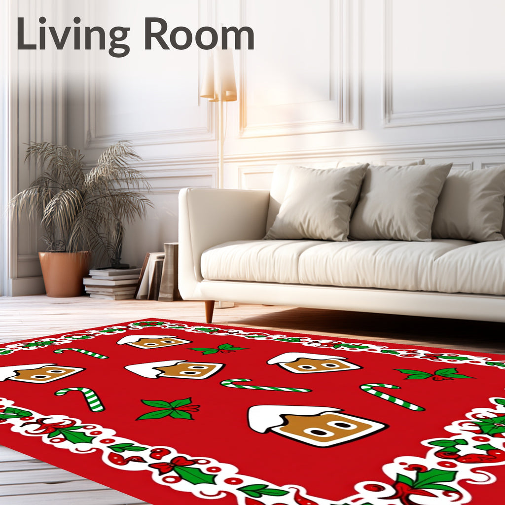 Festive Holiday Gingerbread Candy Cane Border Rug