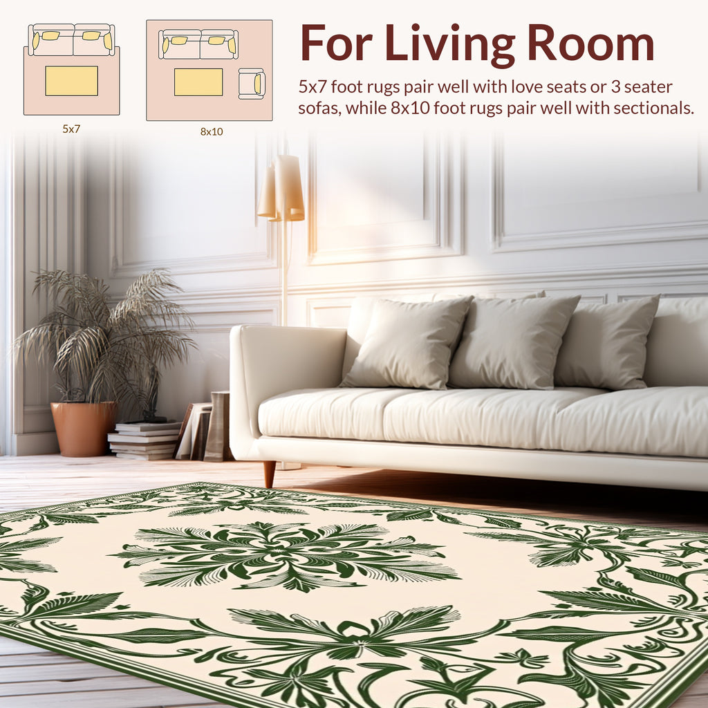 Art Nouveau Floral Scroll Border Design Rug