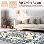 Ornate Navy Blue Mandala Pattern Rug