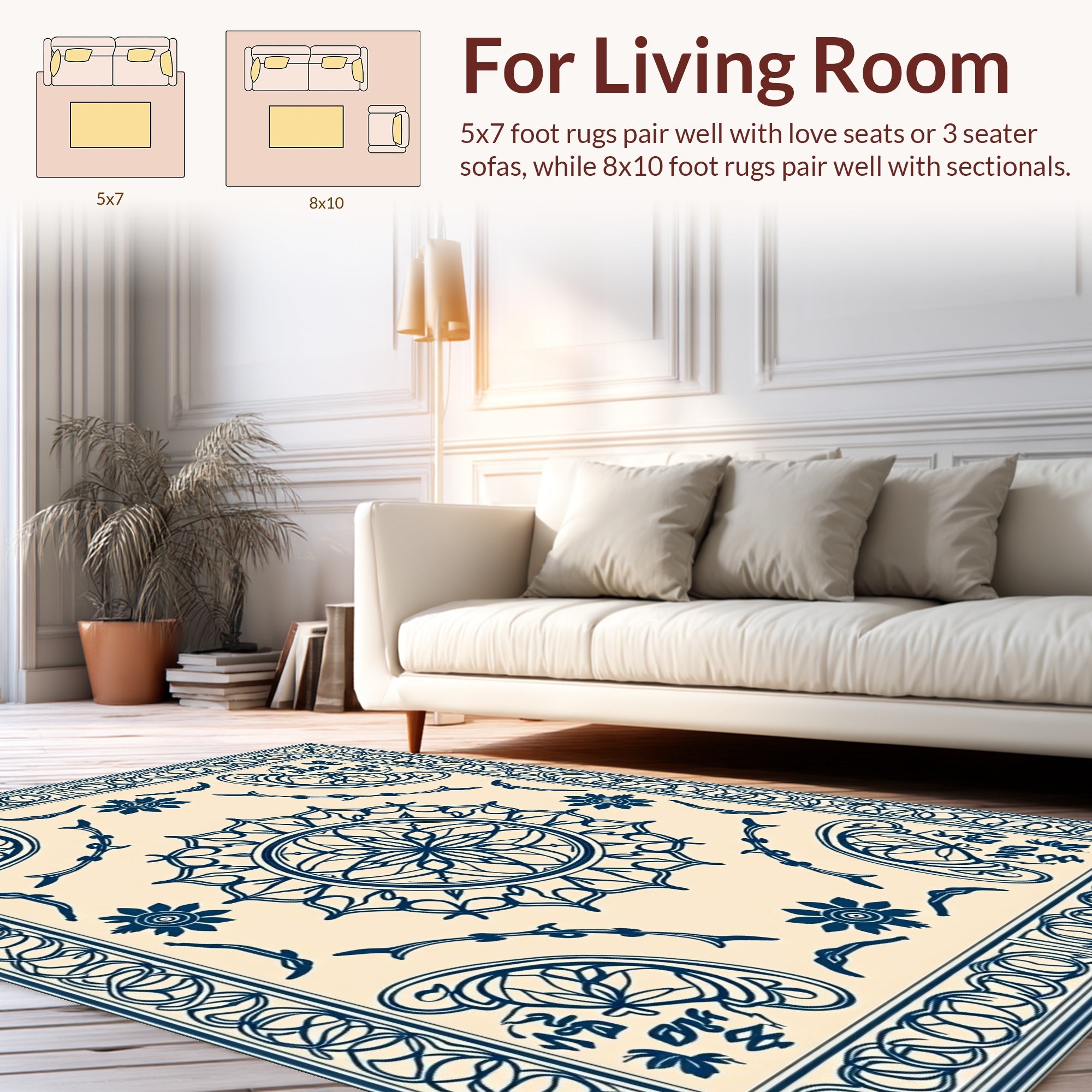 Ornate Navy Blue Mandala Pattern Rug