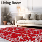 Red White Snowflake Winter Border Rug