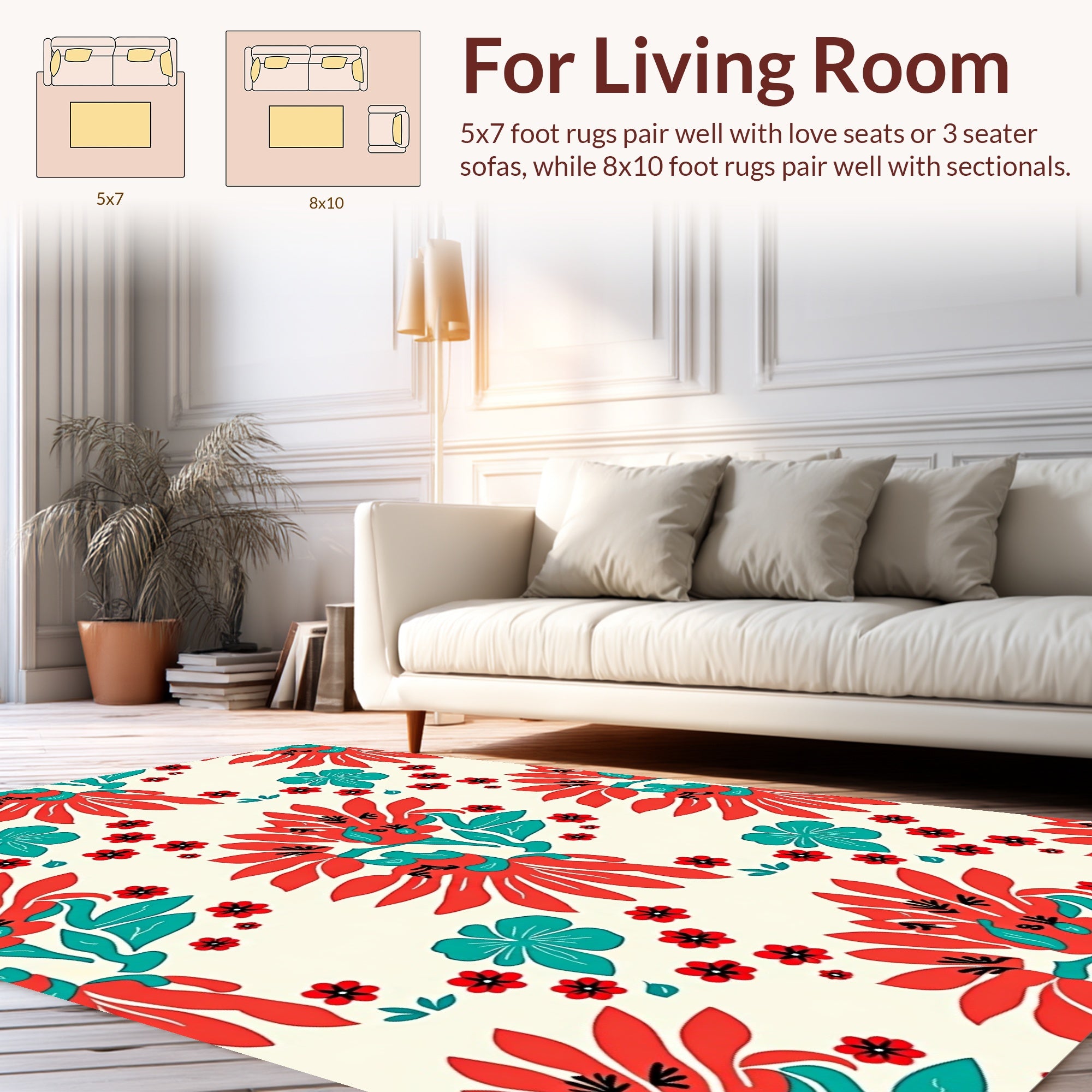Bold Red Floral Pattern Rug
