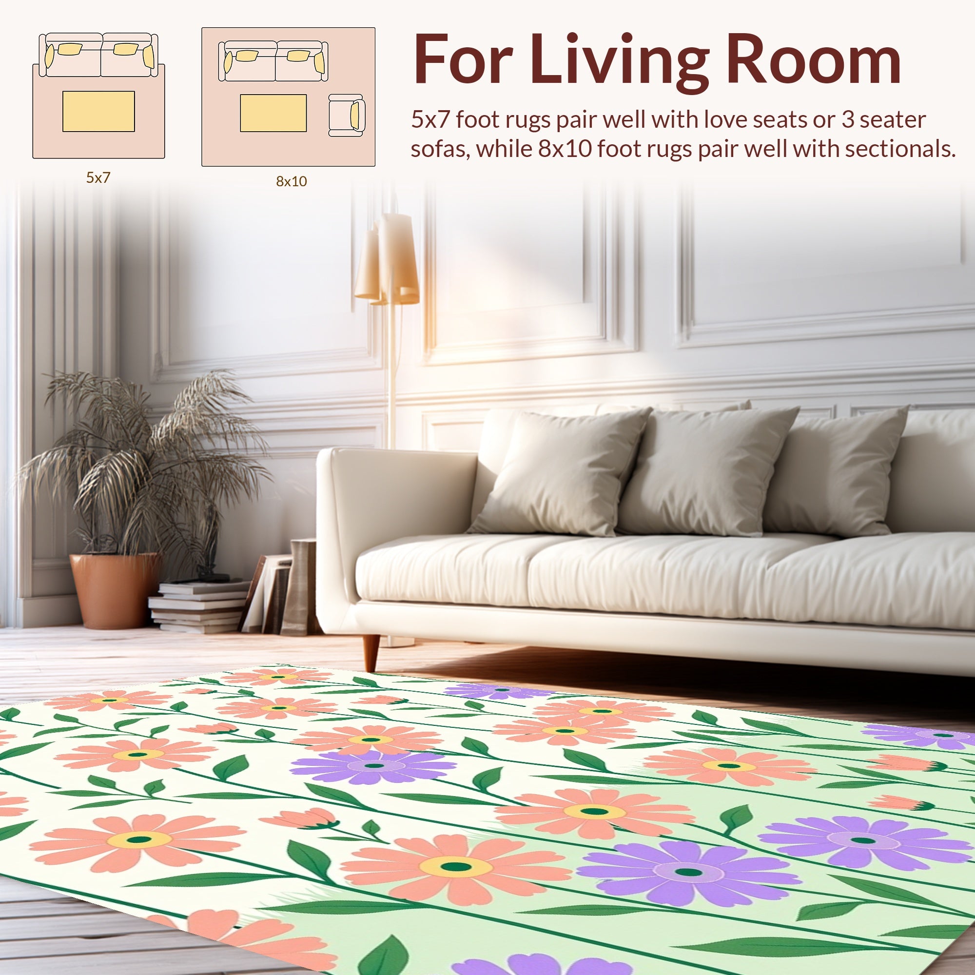 Whimsical Floral Petal Pattern Design Rug