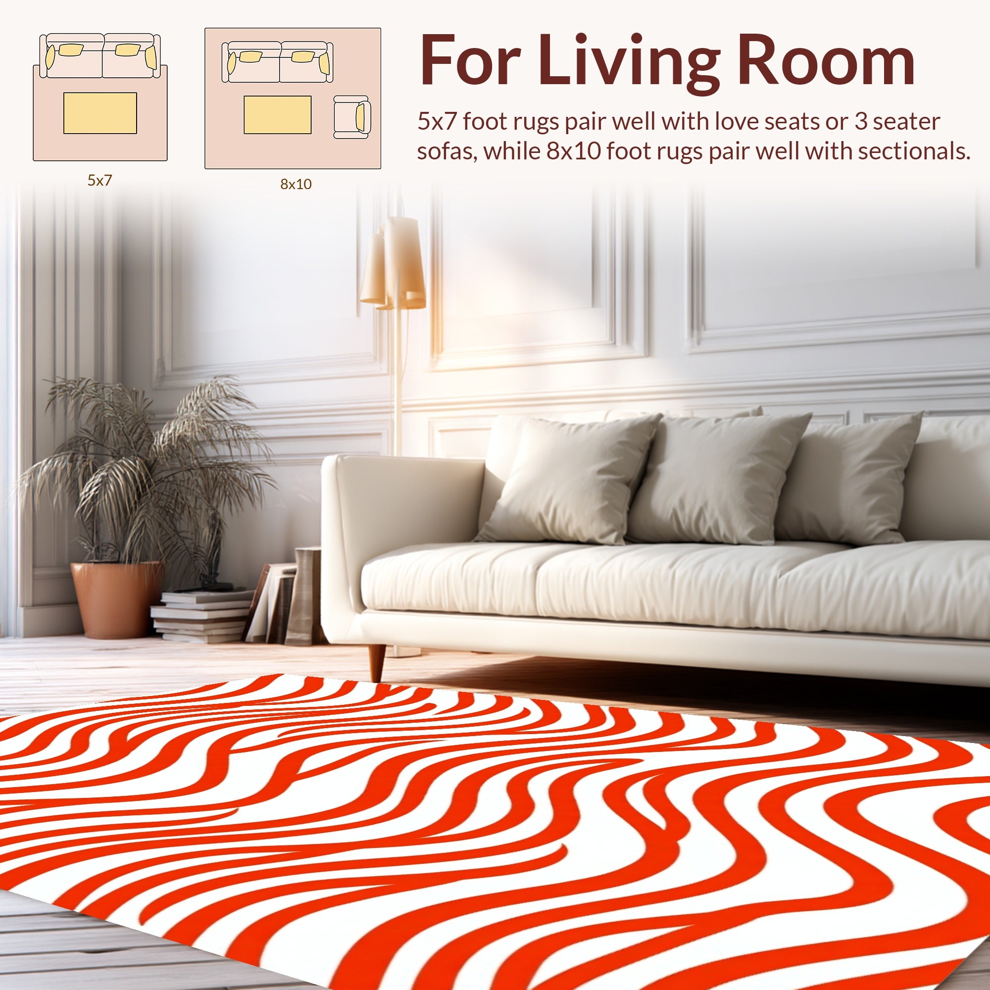 Bold Red Wavy Stripe Pattern Rug
