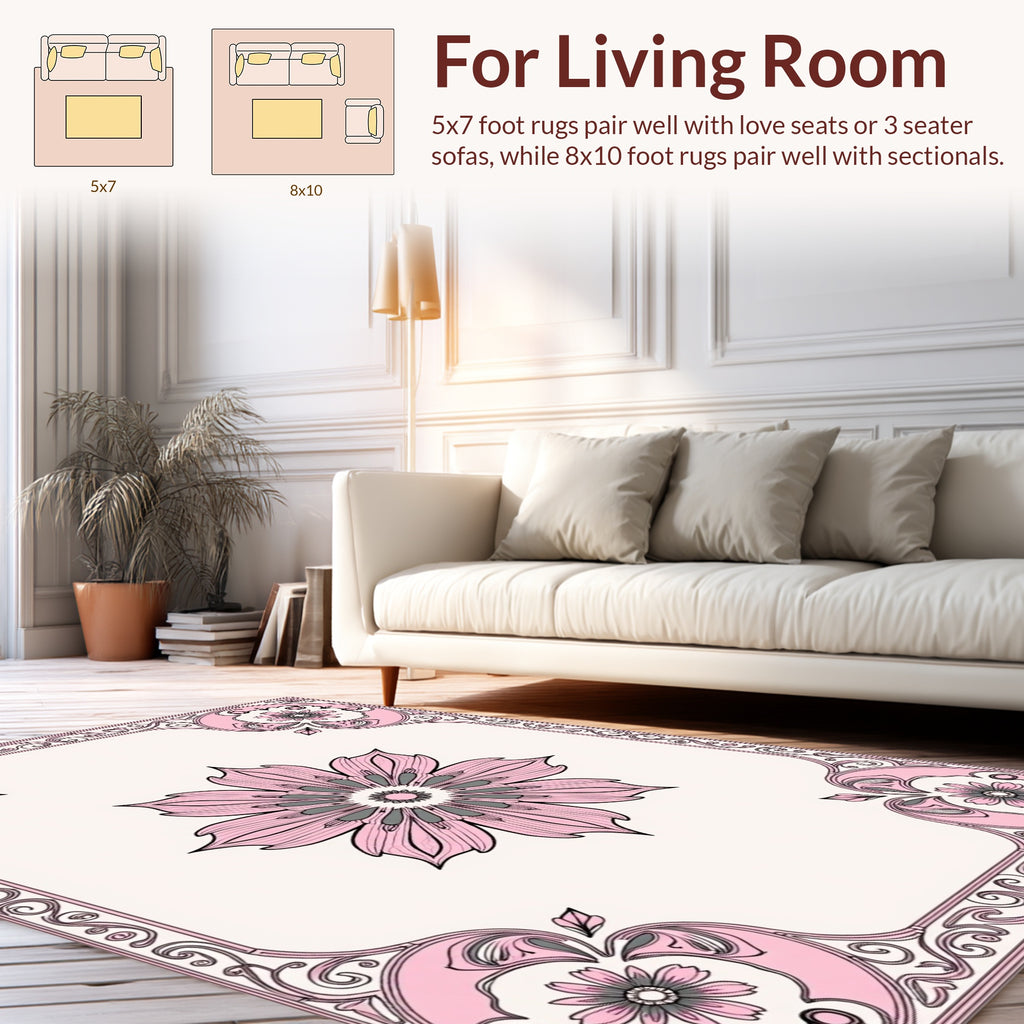 Pink Floral Scrollwork Decorative Rug