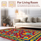 Vibrant Floral Medallion With Geometric Border Rug