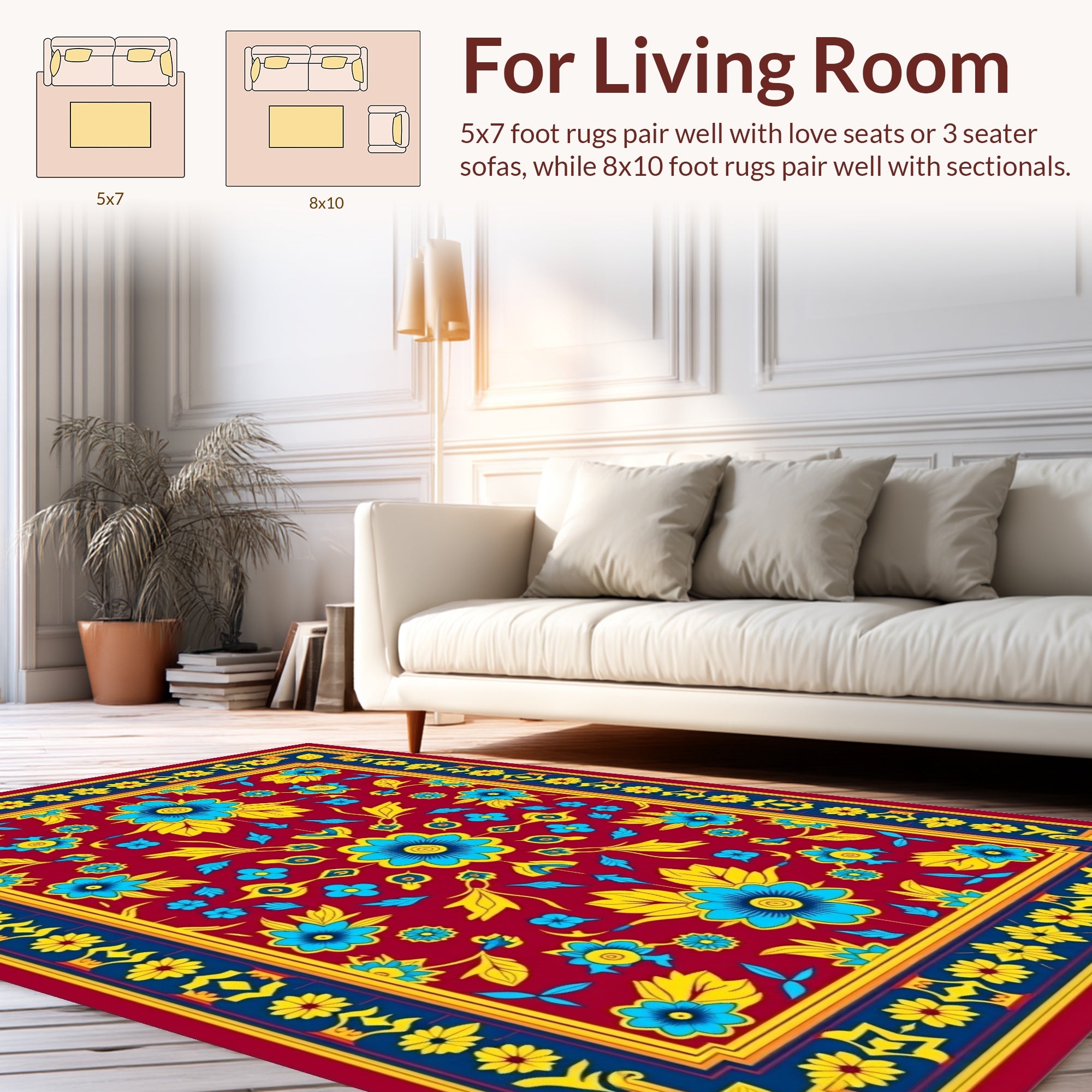 Vibrant Floral Medallion With Geometric Border Rug