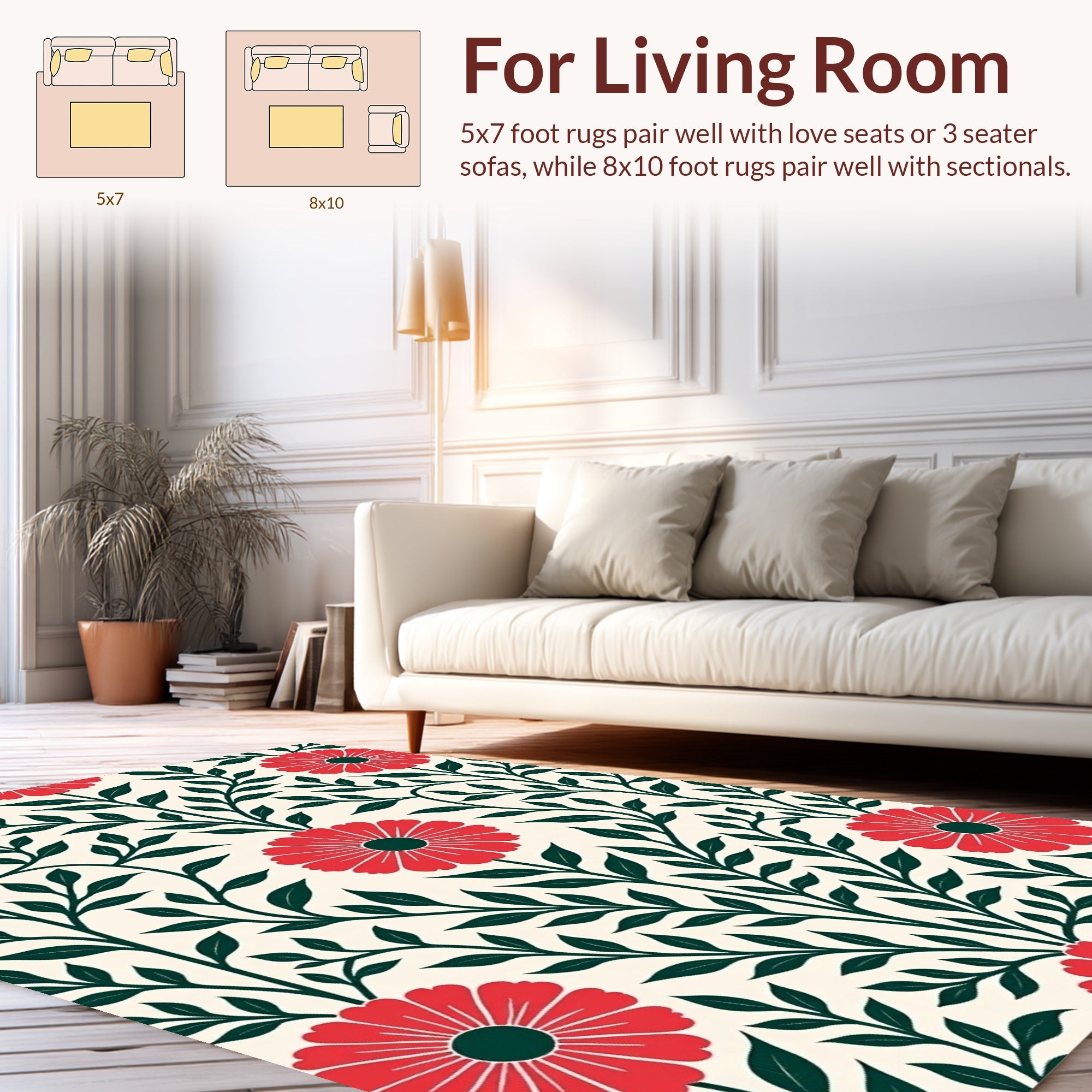 Red Floral Repeating Pattern Arrangement Rug