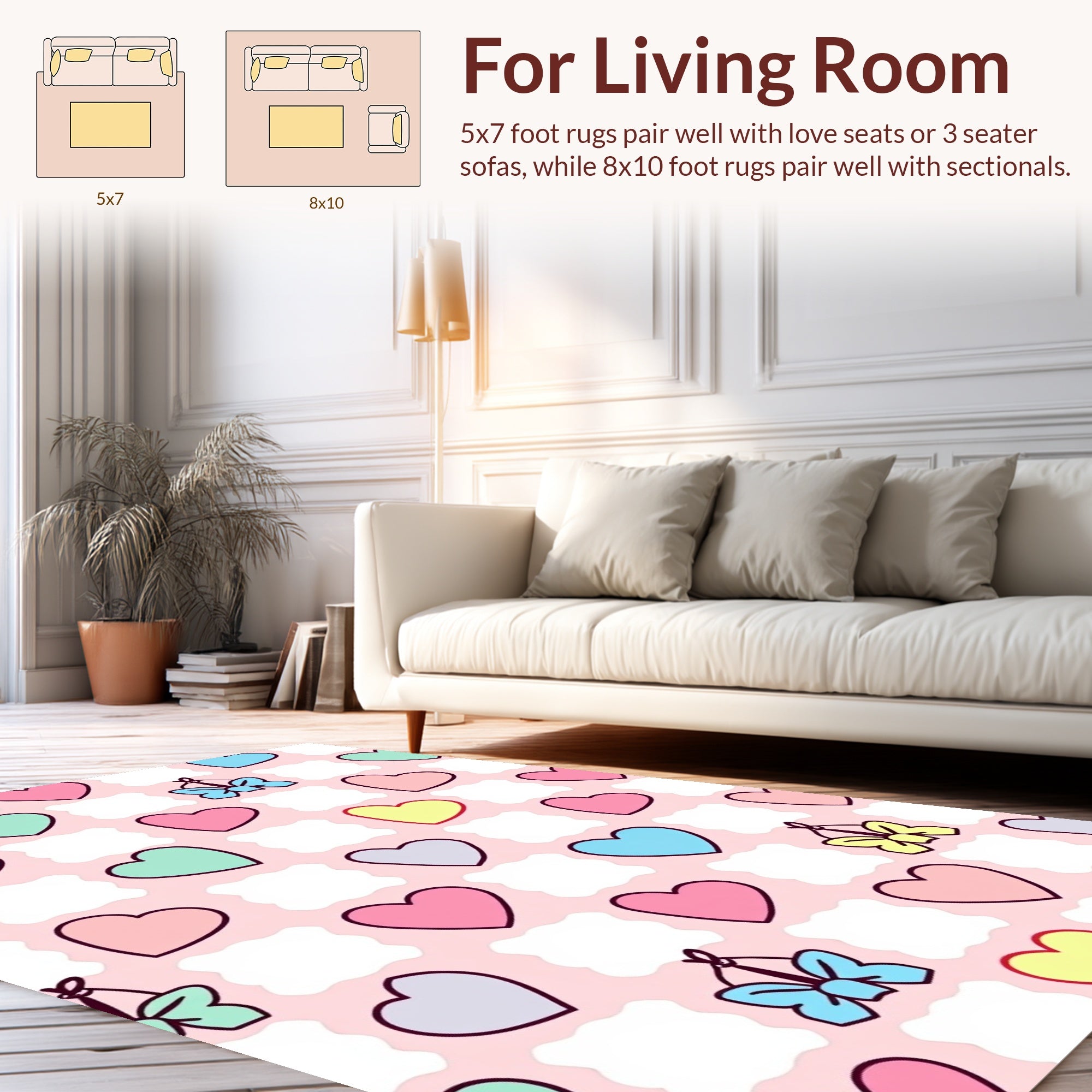 Heart And Bow Pattern Design Rug