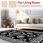 Classic Black White Floral Medallion Rug