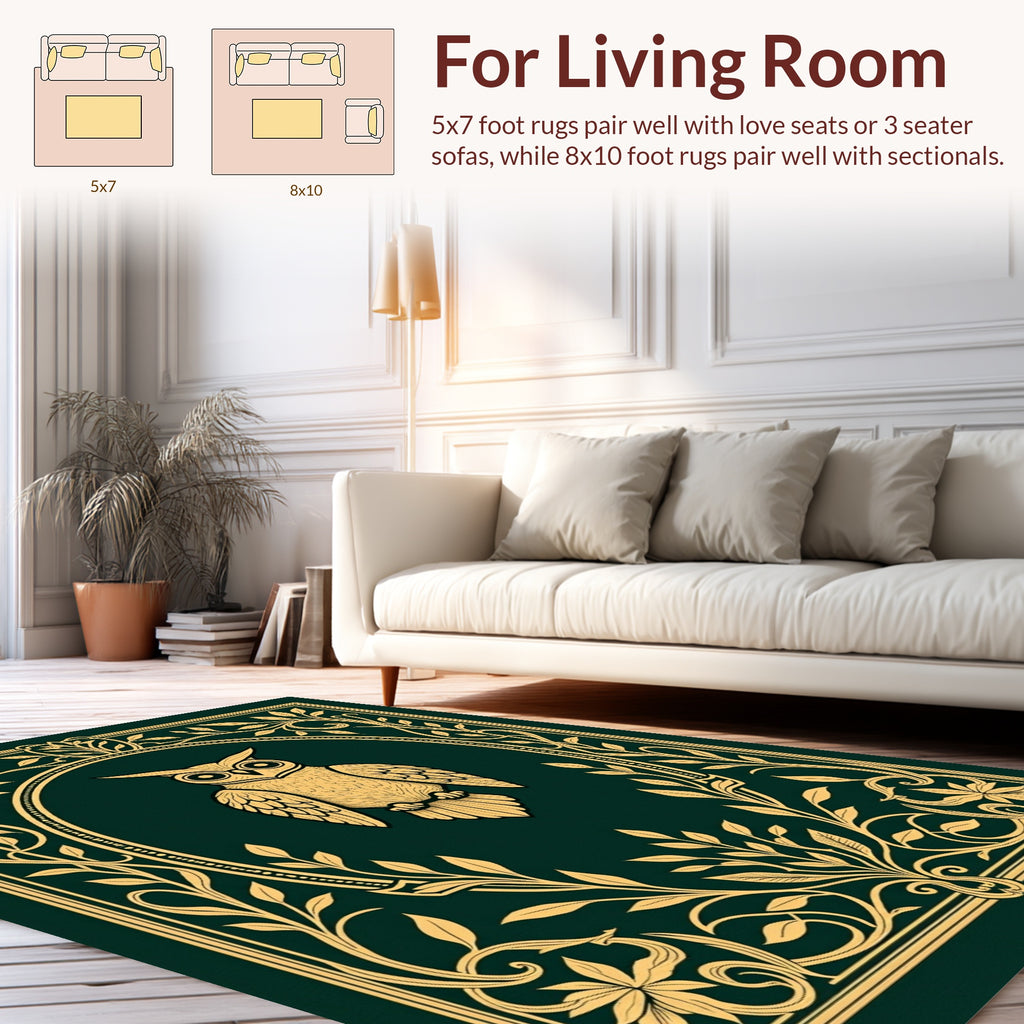 Golden Owl Oval Frame Floral Design Rug