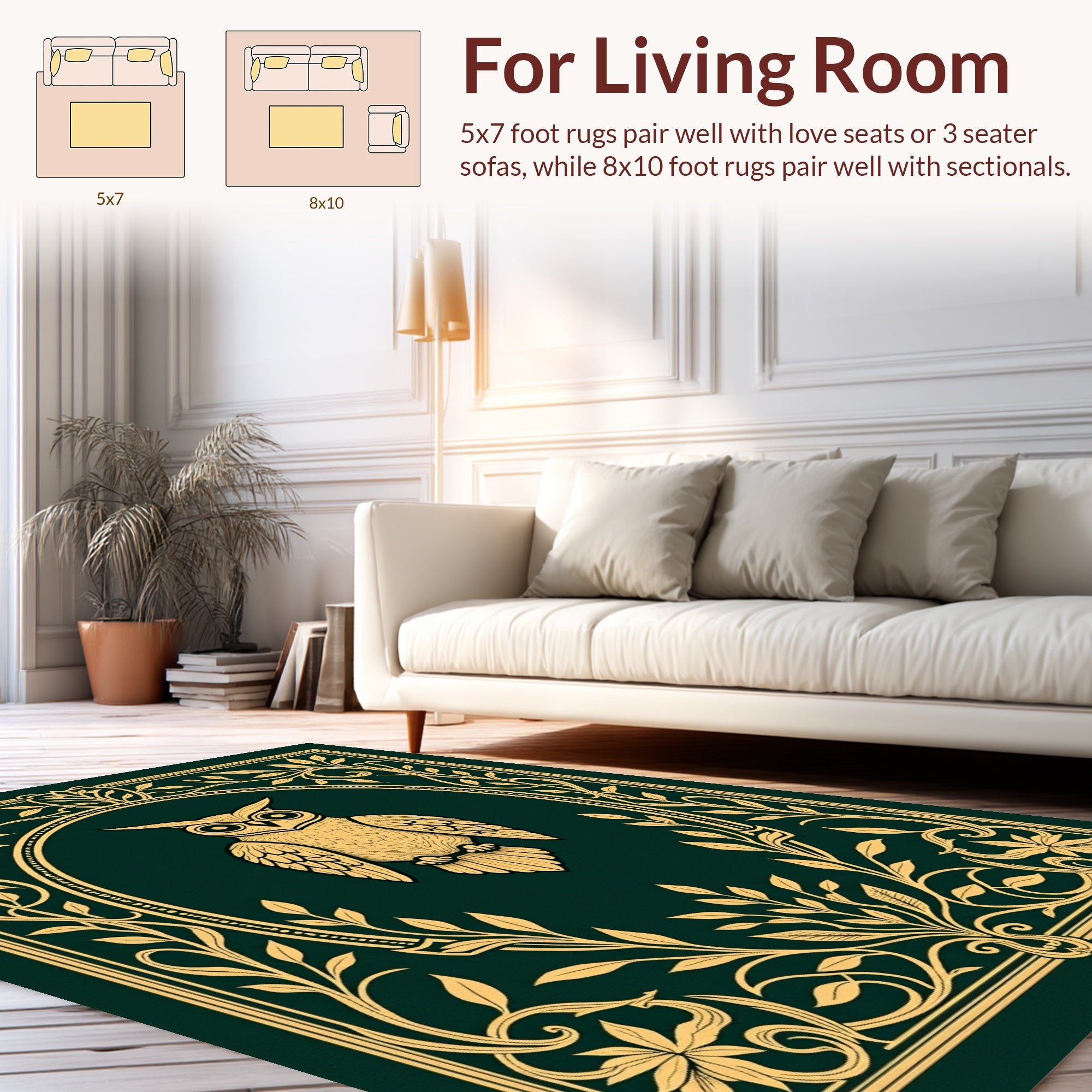 Golden Owl Oval Frame Floral Design Rug
