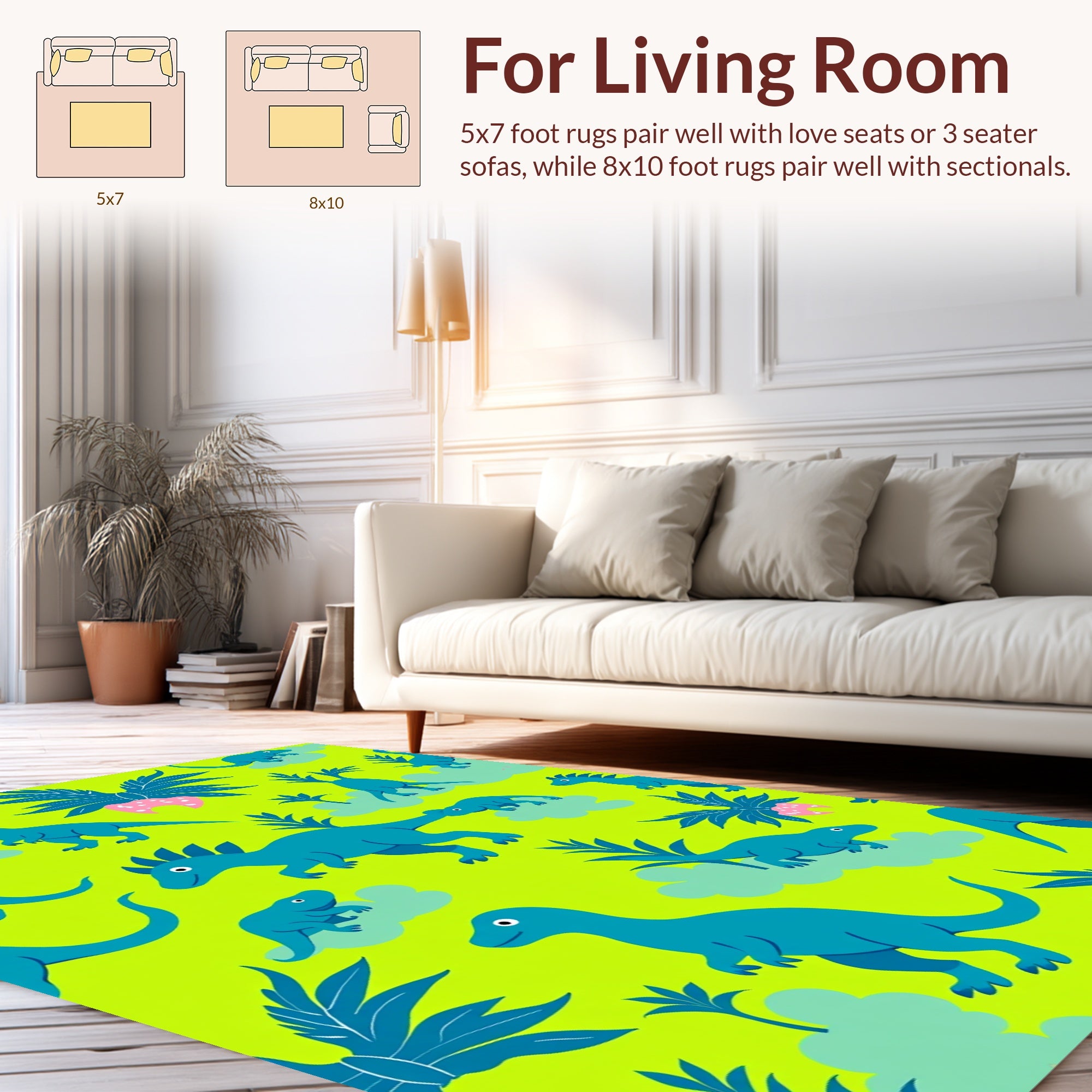 Cute Teal Dinosaur Tropical Pattern Rug