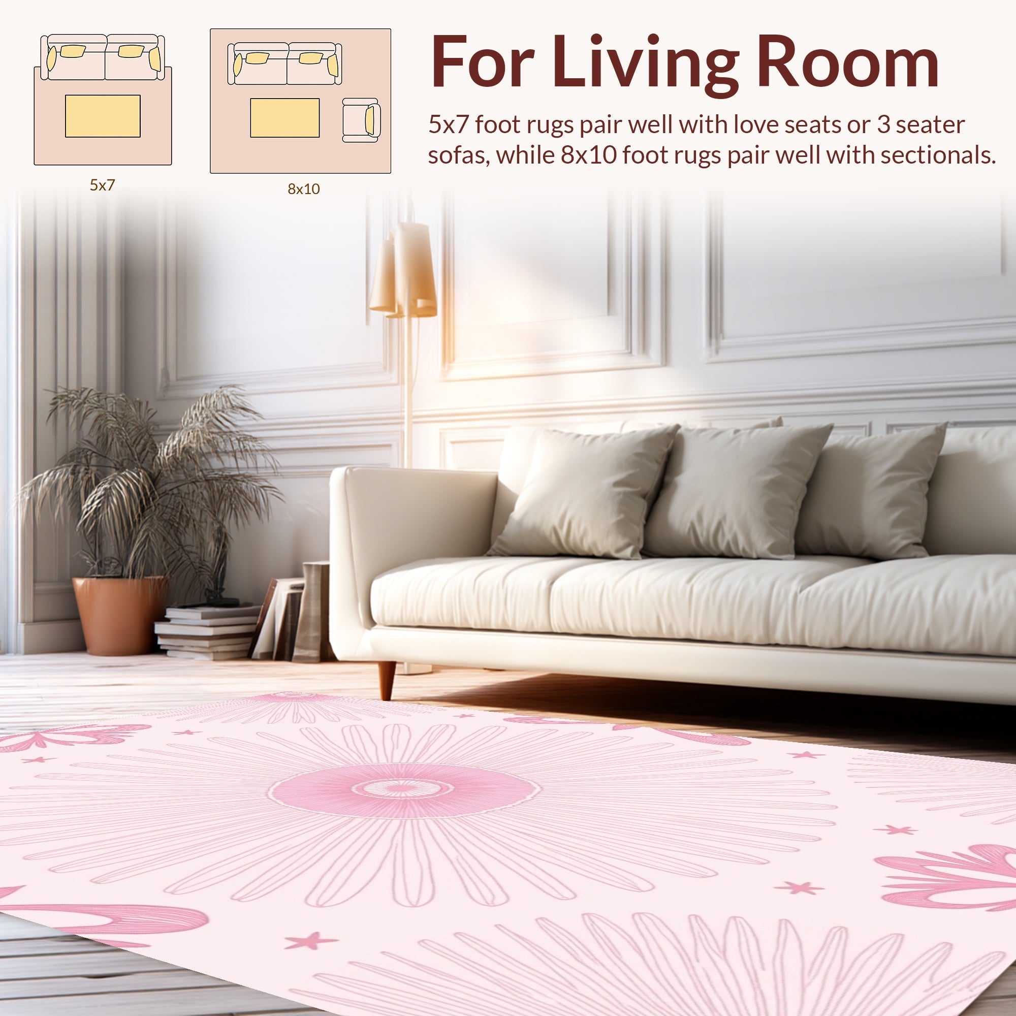 Delicate Pink Floral Sunburst Pattern Rug