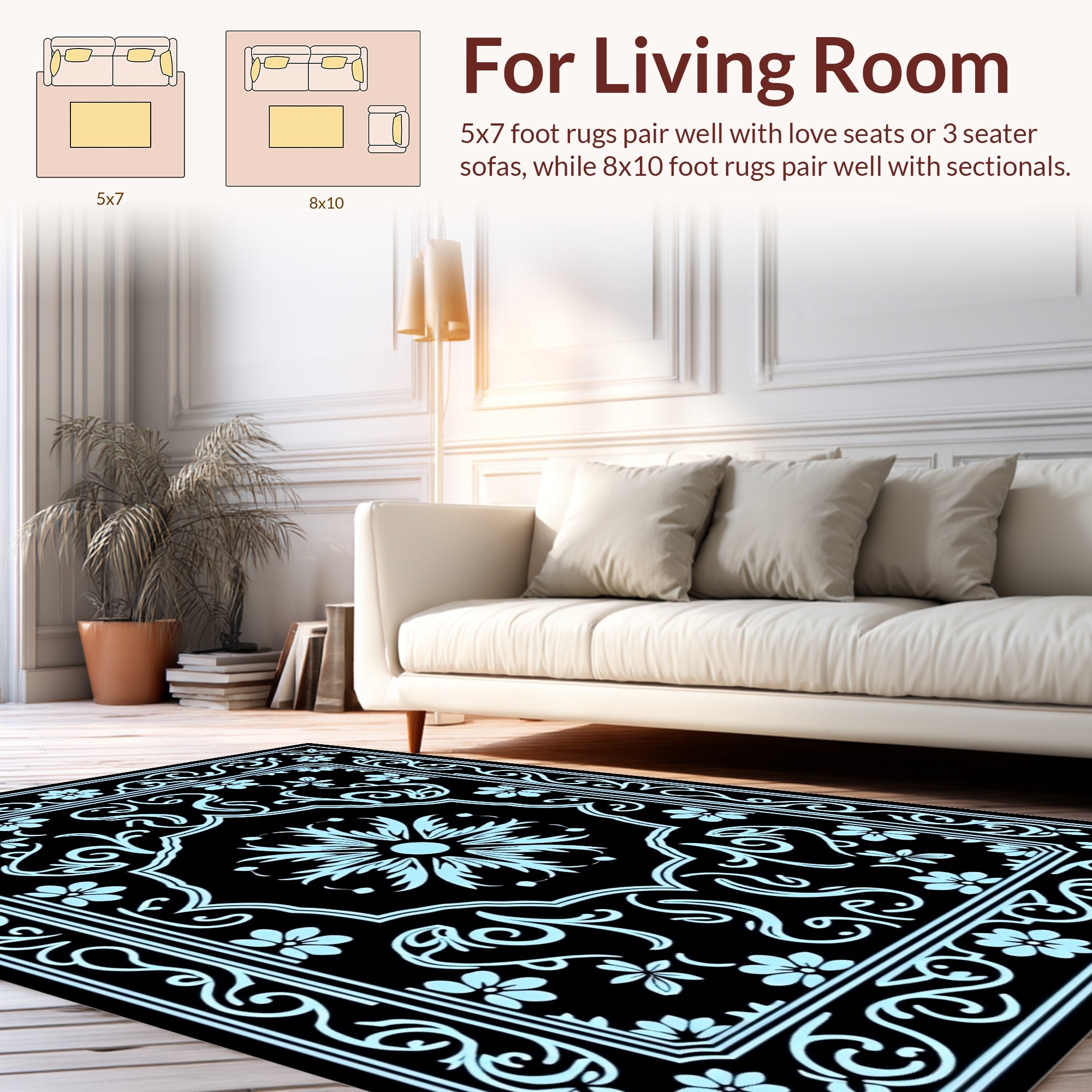 Classic Floral Frame With Swirl Accents Rug