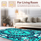Bold Teal White Floral Medallion Rug