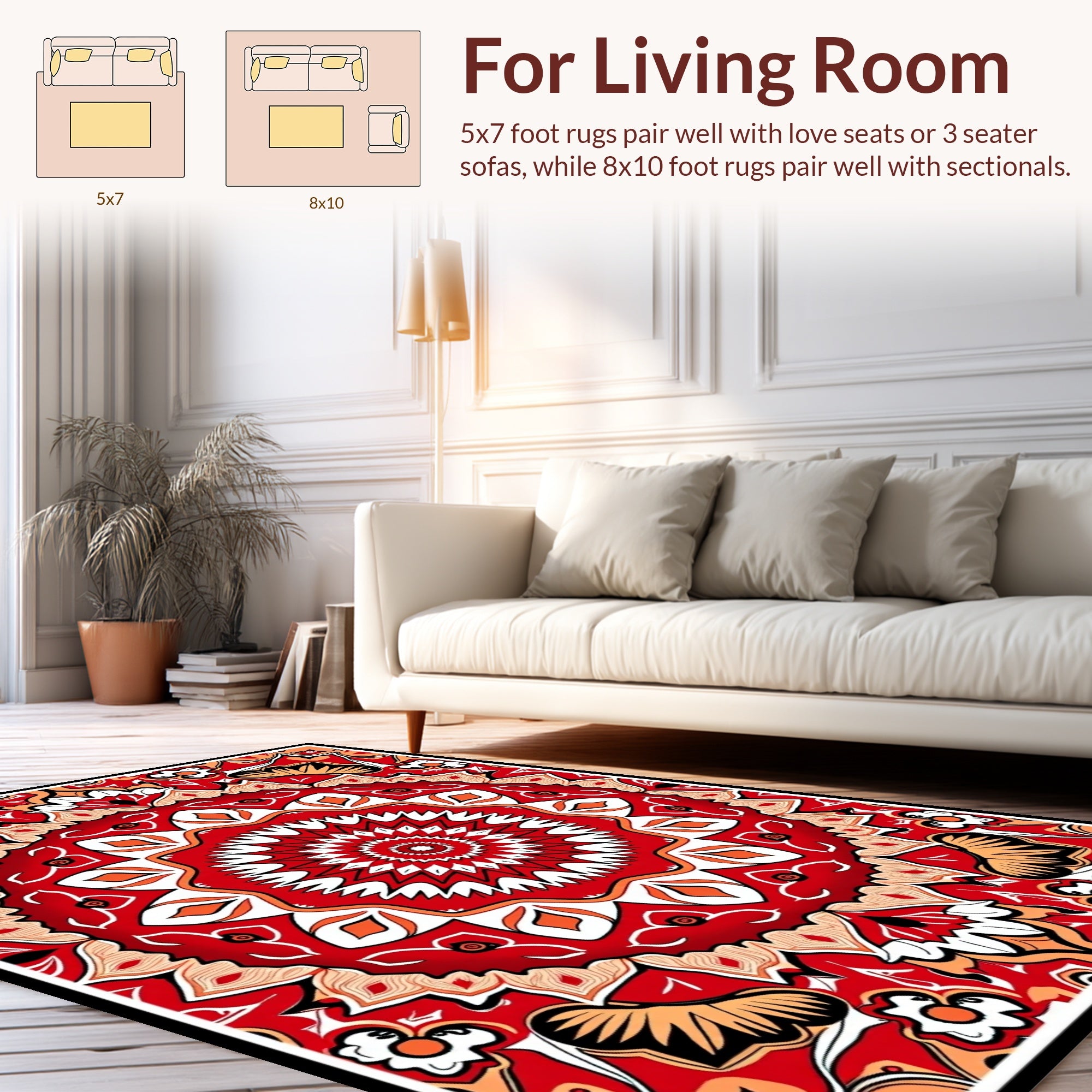Radiant Red White Mandala Pattern Rug