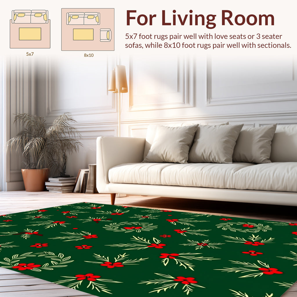 Festive Holiday Berry Holly Wreath Design Rug