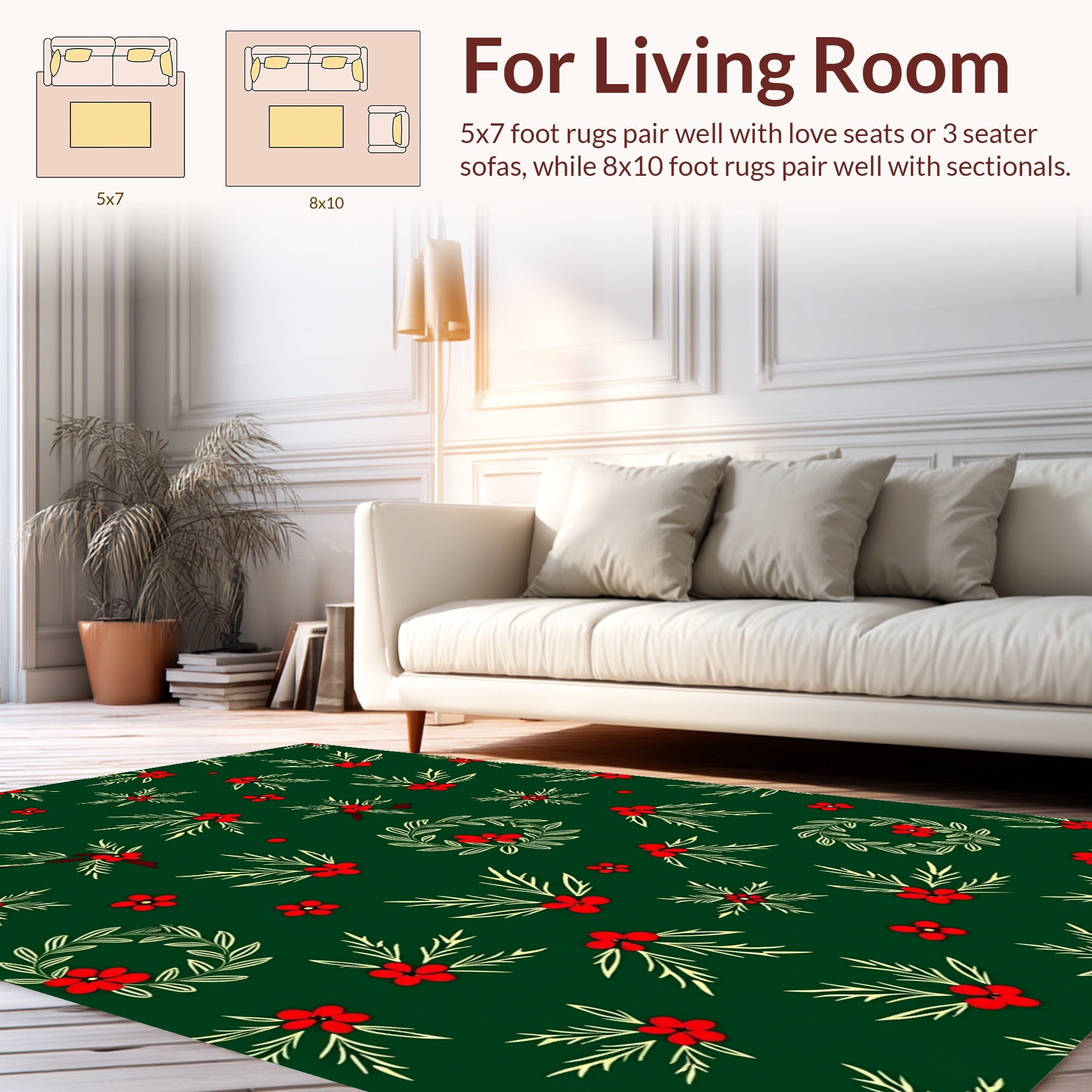 Festive Holiday Berry Holly Wreath Design Rug