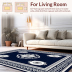 Classic Dark Navy White Medallion Rug