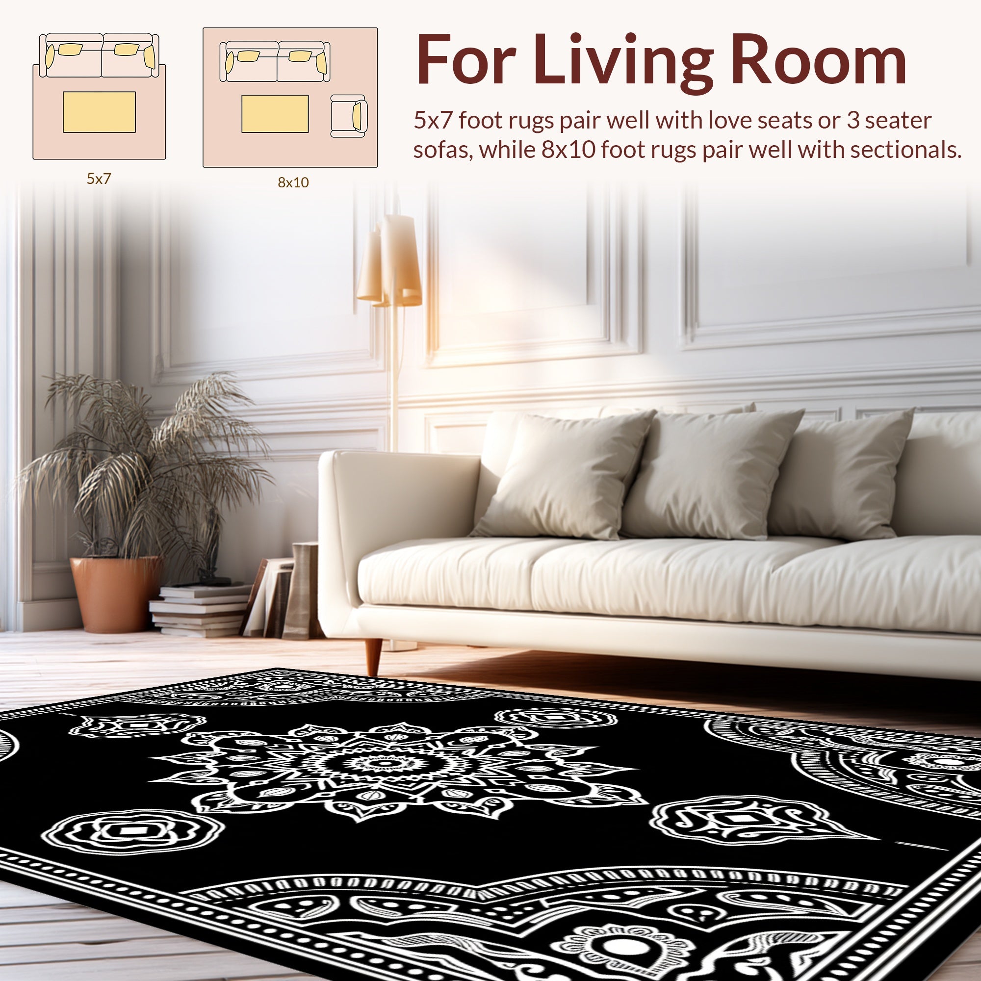 Ornate Mandala Design Contrast Rug
