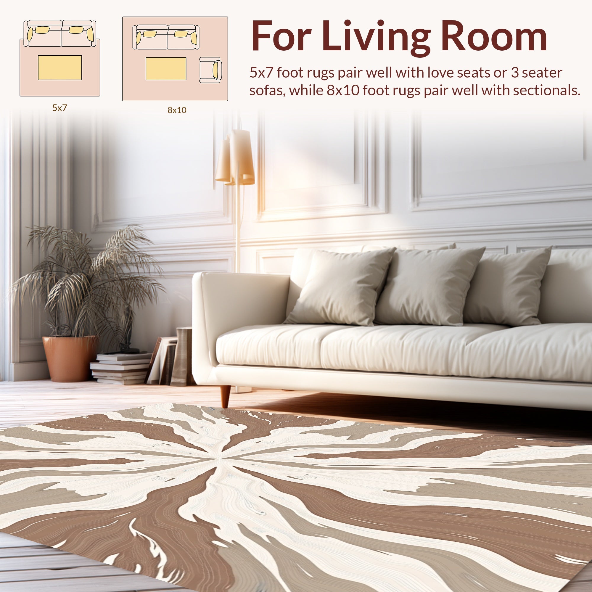Neutral Tonal Wavy Organic Pattern Rug