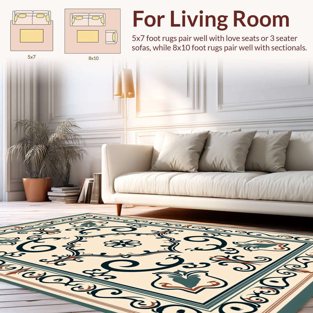 Vintage Floral Scrollwork Patterned Rug