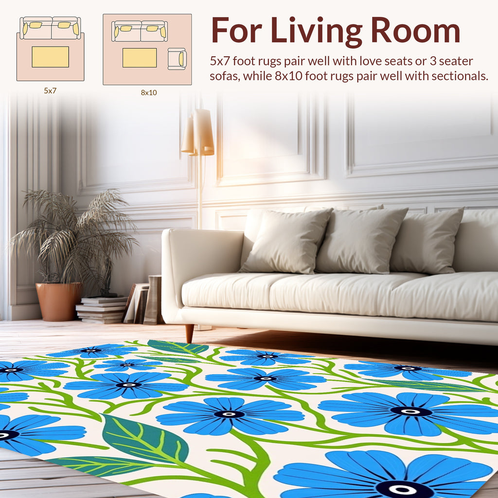 Stylized Blue Floral Vine Pattern Rug