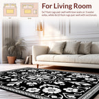 Black White Floral Medallion Pattern Rug