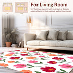 Whimsical Floral Pattern Red Pink Orange Rug