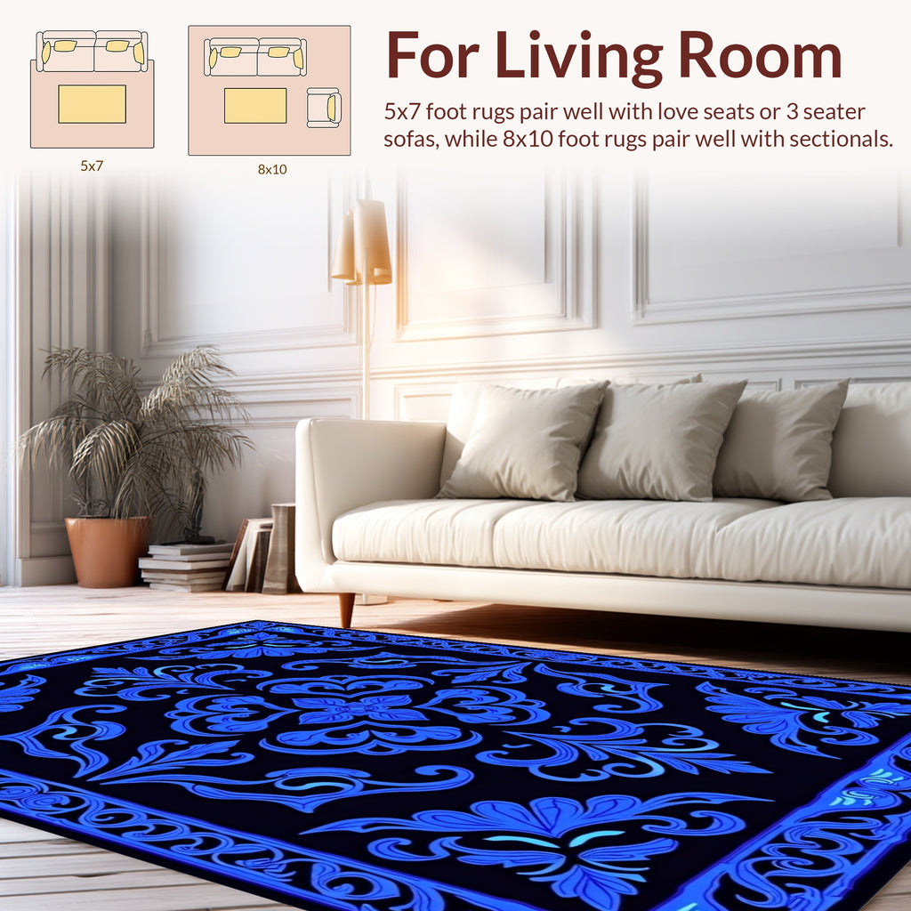 Electric Blue Floral Ornamental Rug