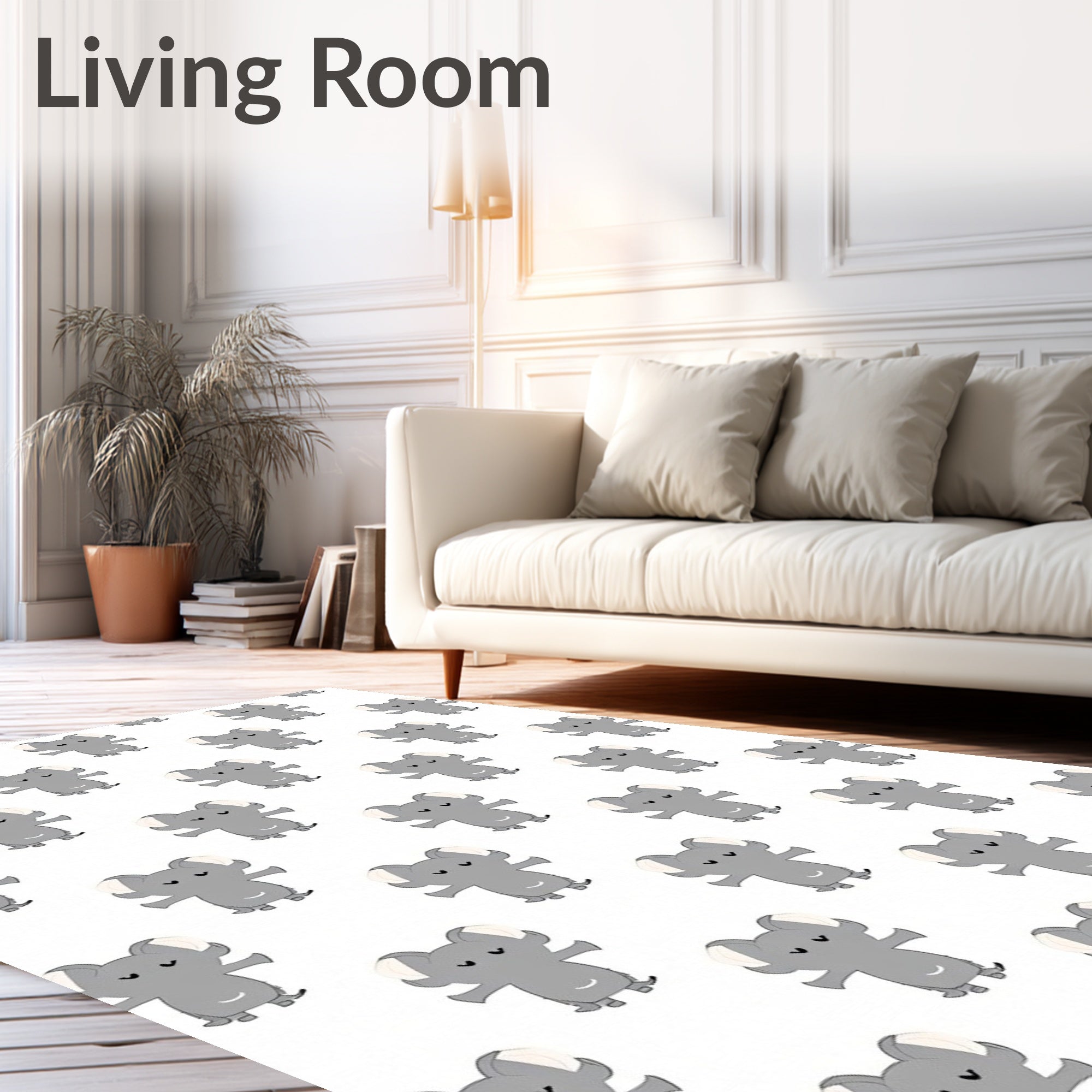 Playful Grey Elephant Pattern Design Rug