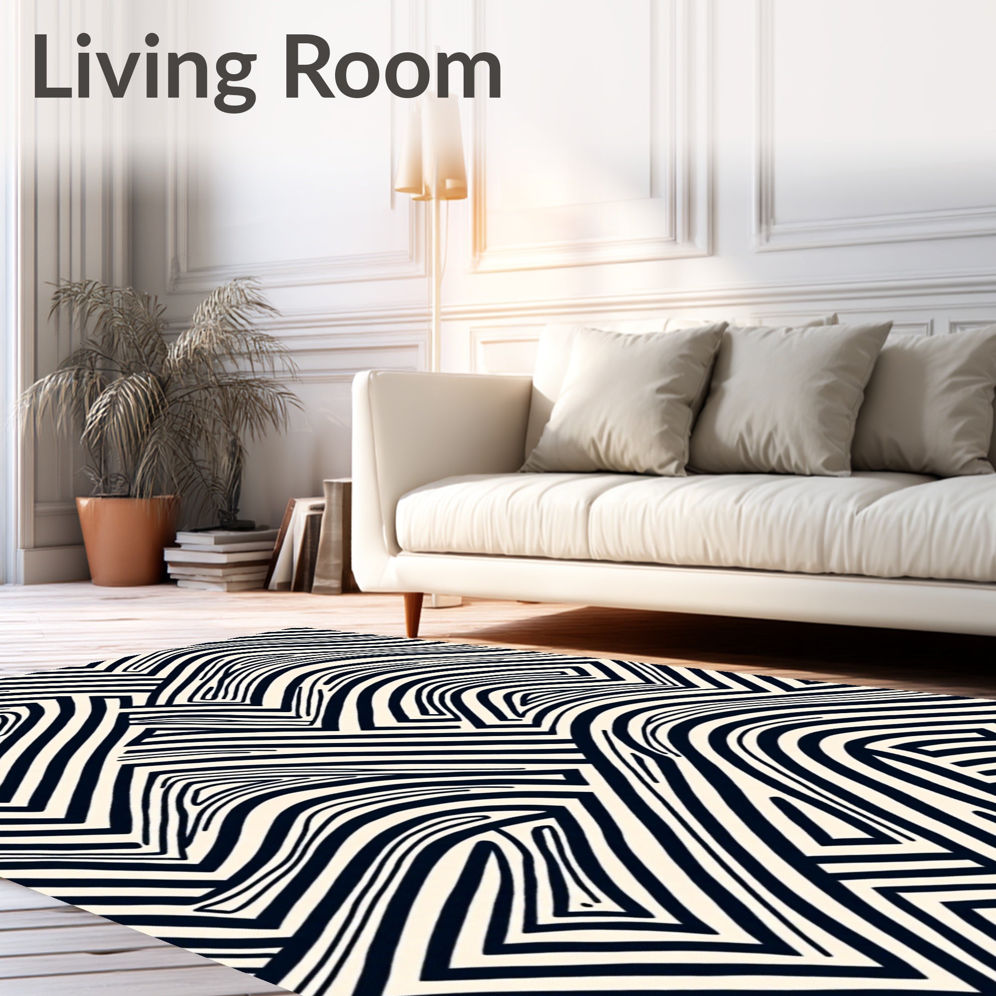 Monochrome Abstract Line Pattern Rug
