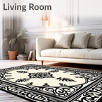 Classic Black Cream Arabesque Frame Rug