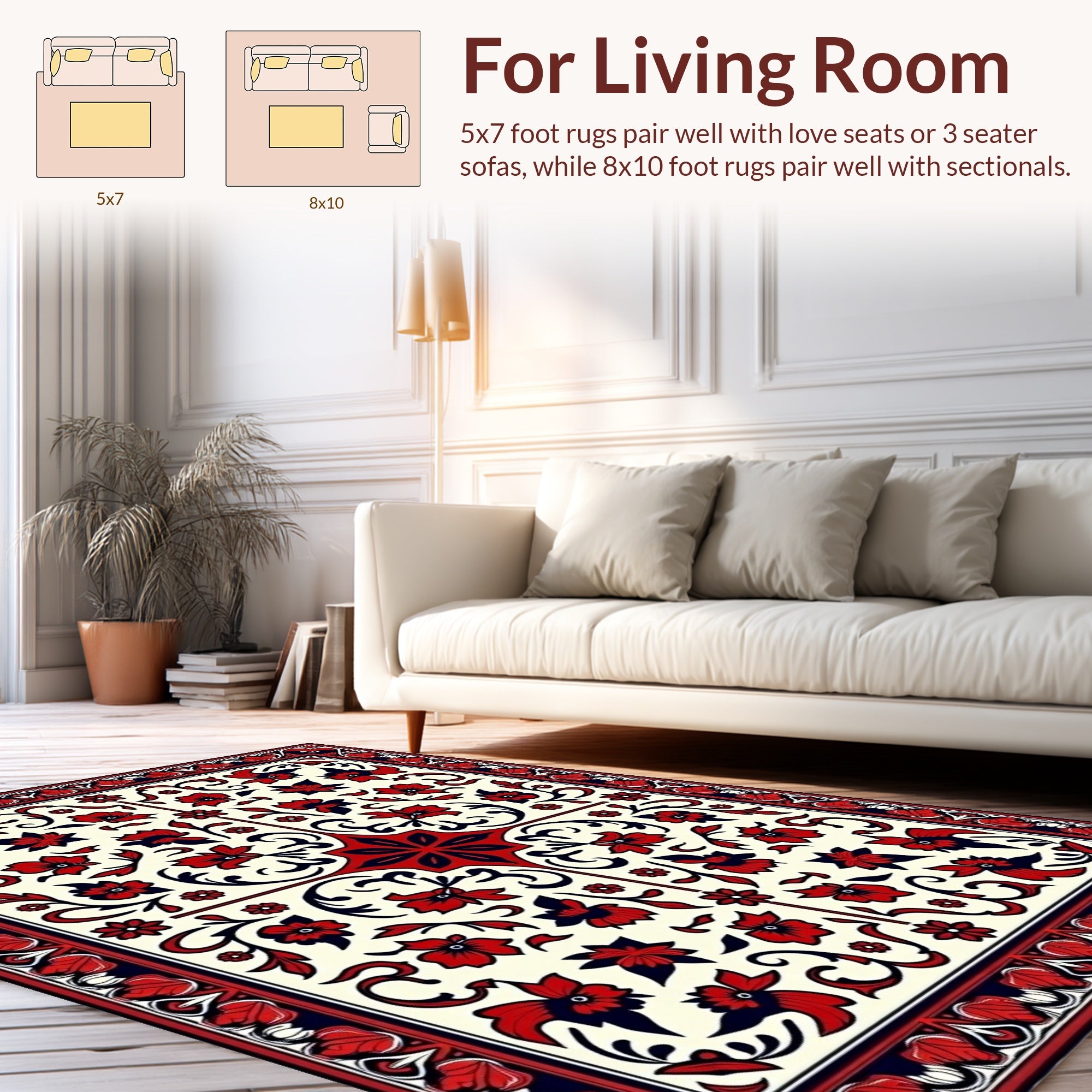 Intricate Floral Swirl Red Navy Rug