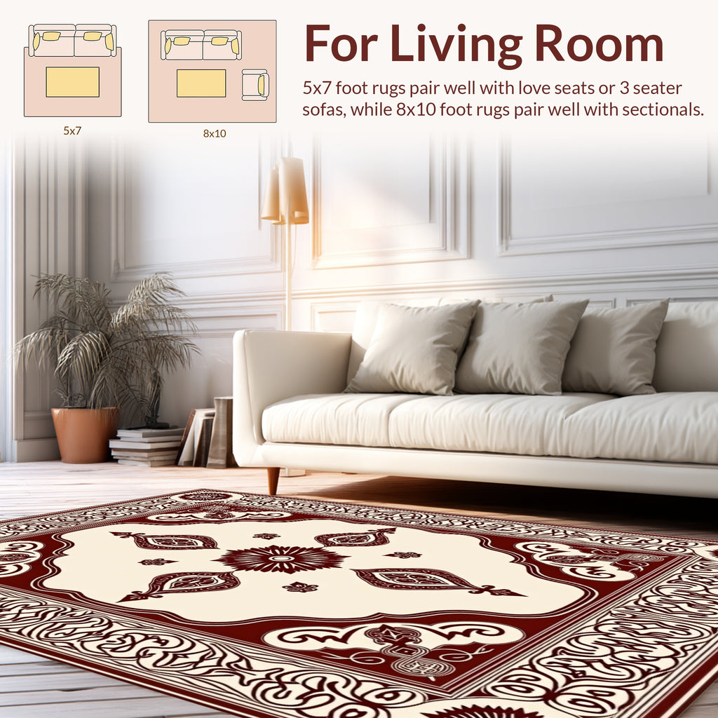 Intricate Red And Cream Symmetry Design Rug