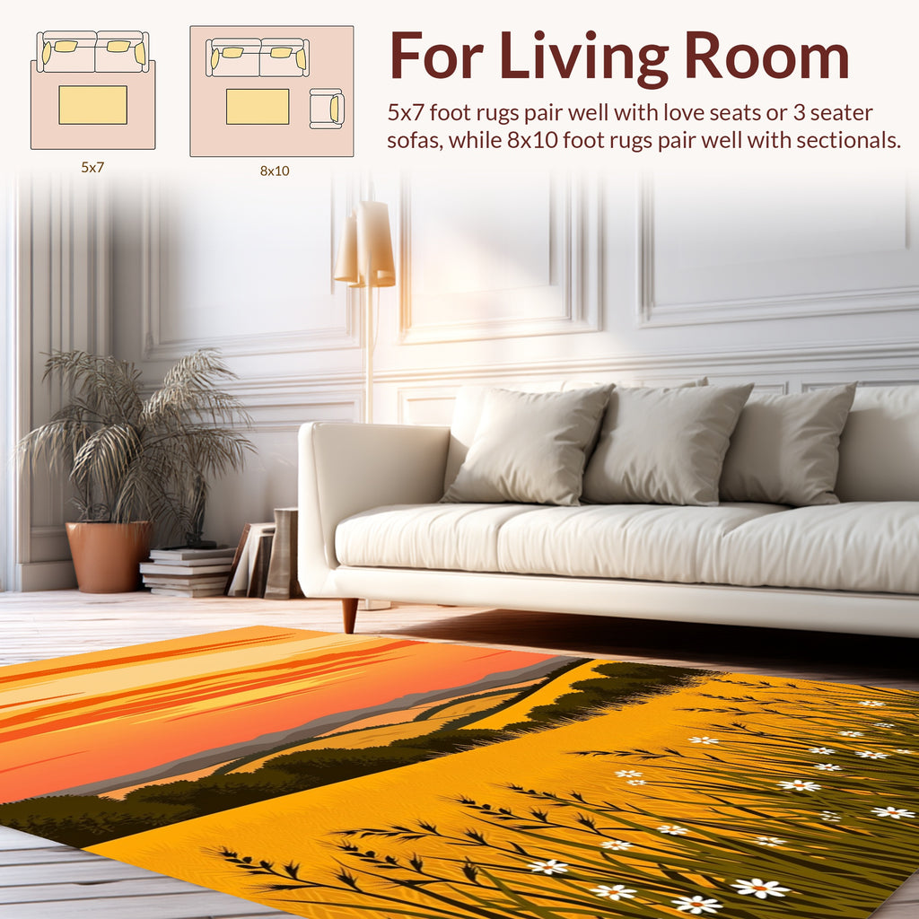 Sunset Over Golden Field with Flora Rug