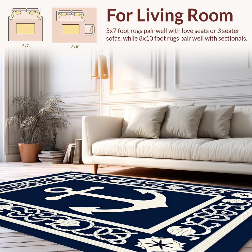 Nautical Anchor Ornamented Rope Design Rug