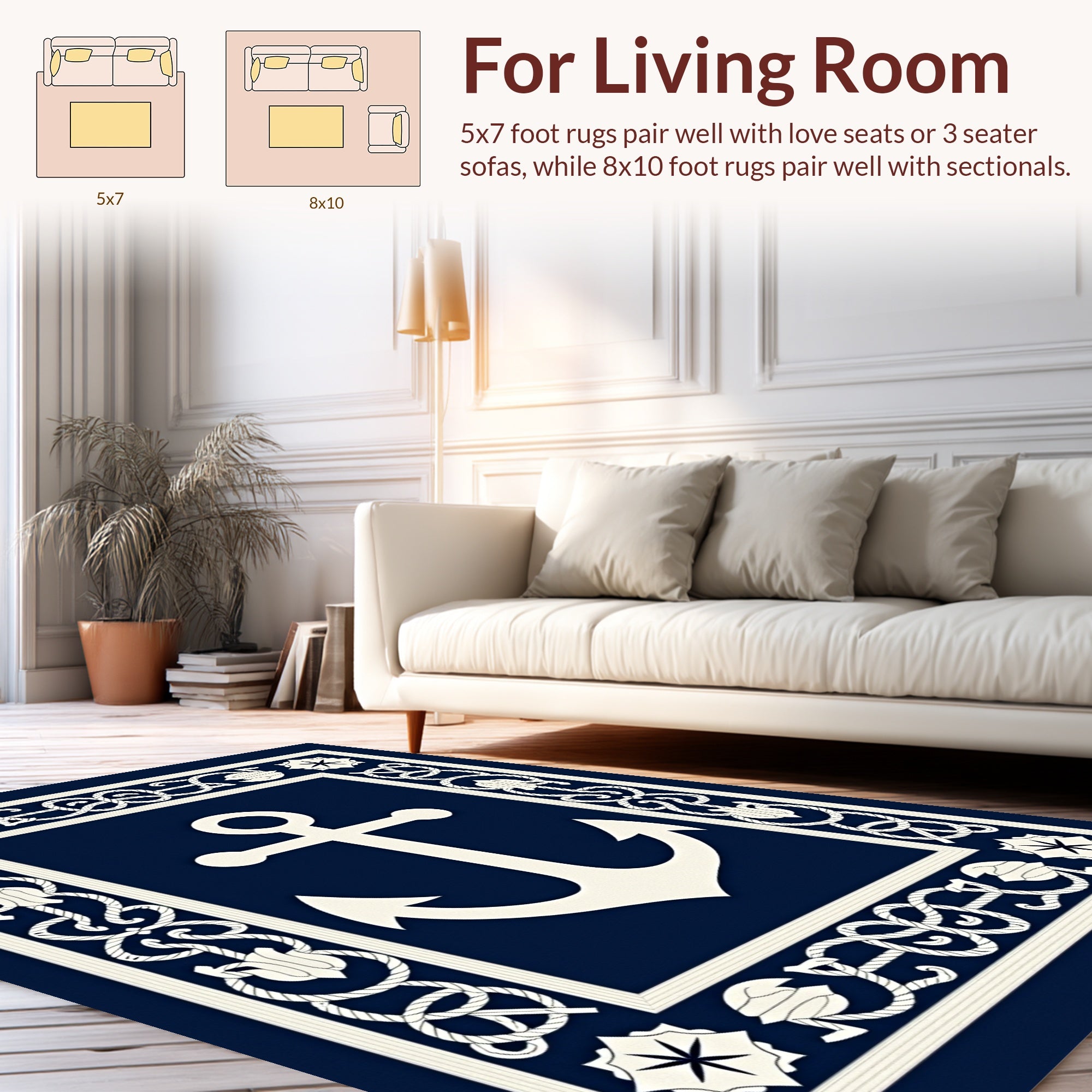 Nautical Anchor Ornamented Rope Design Rug