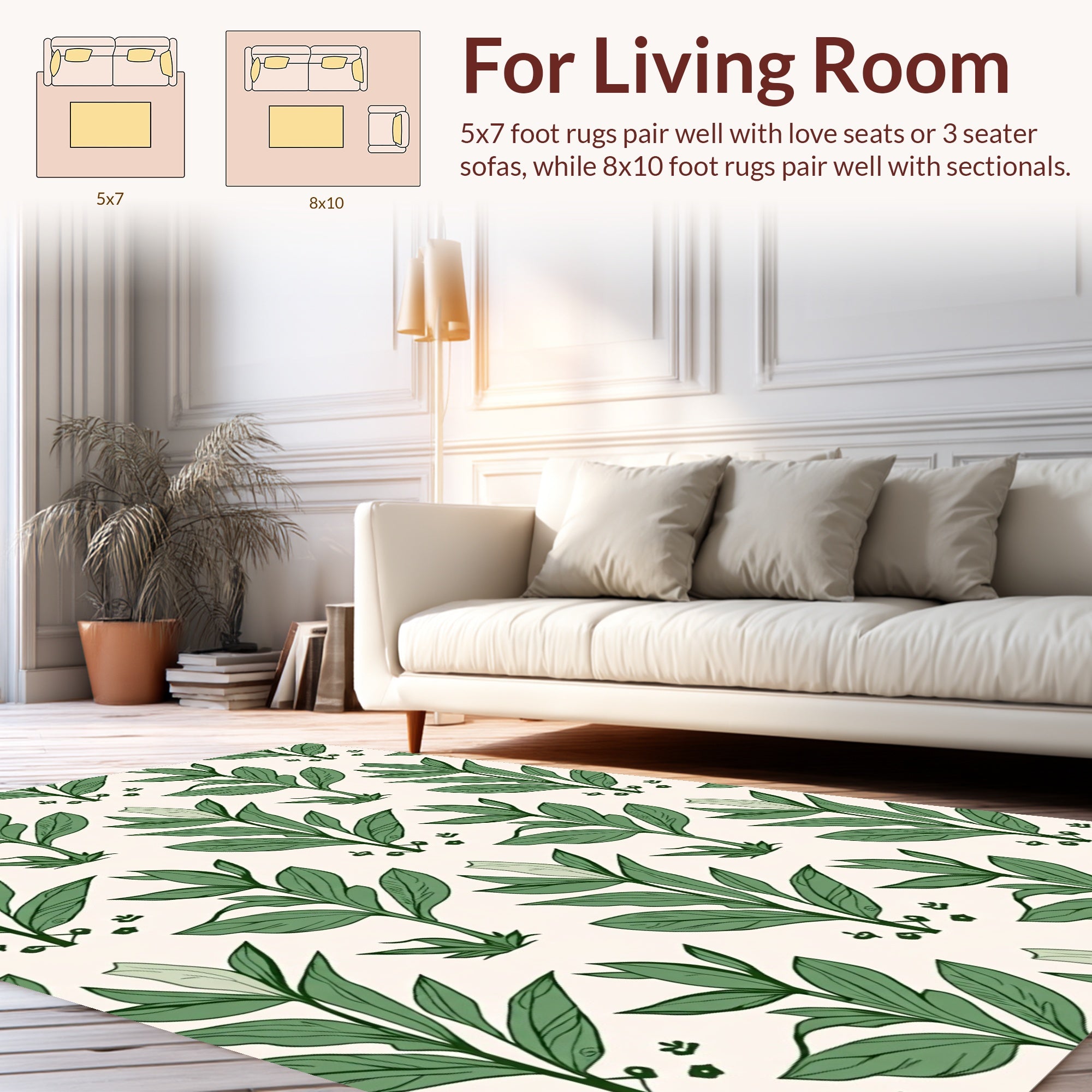 Green Leafy Plant Botanical Pattern Rug