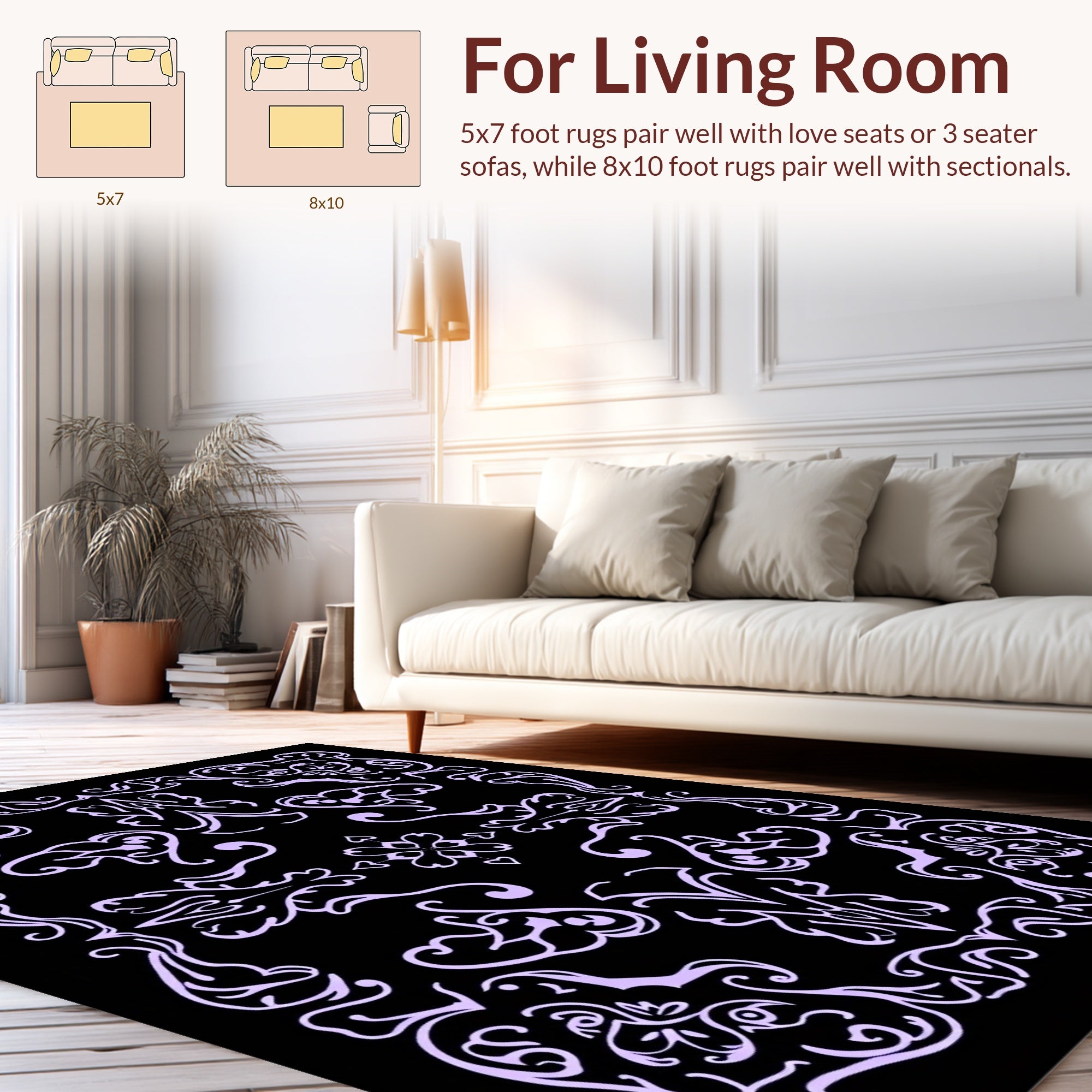 Elegant Lilac Swirl Pattern Rug