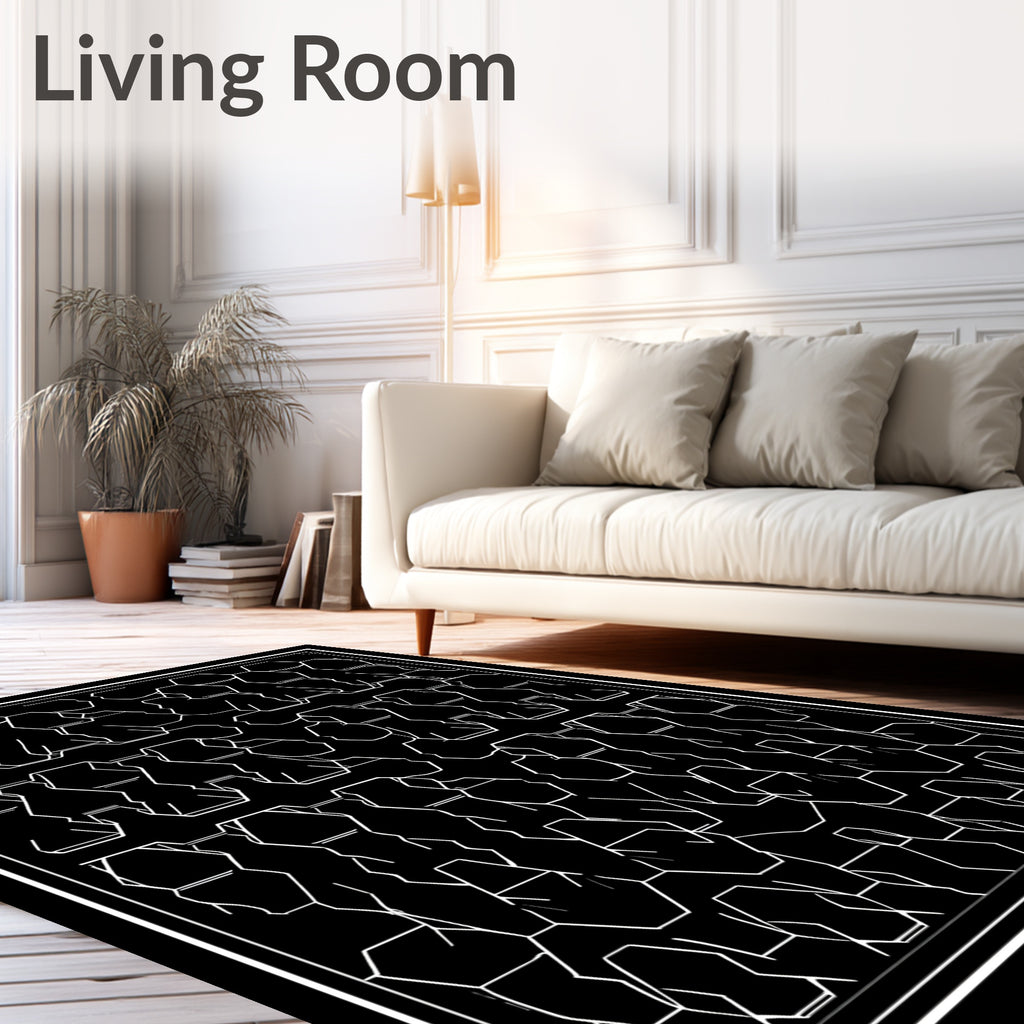 Black and White Geometric Hive Pattern Rug