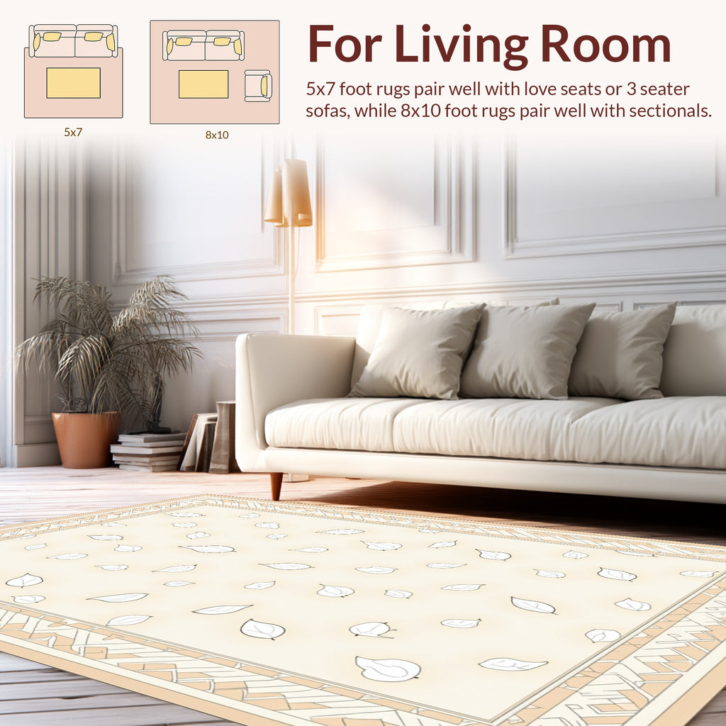 Delicate Falling Leaves Border Design Rug