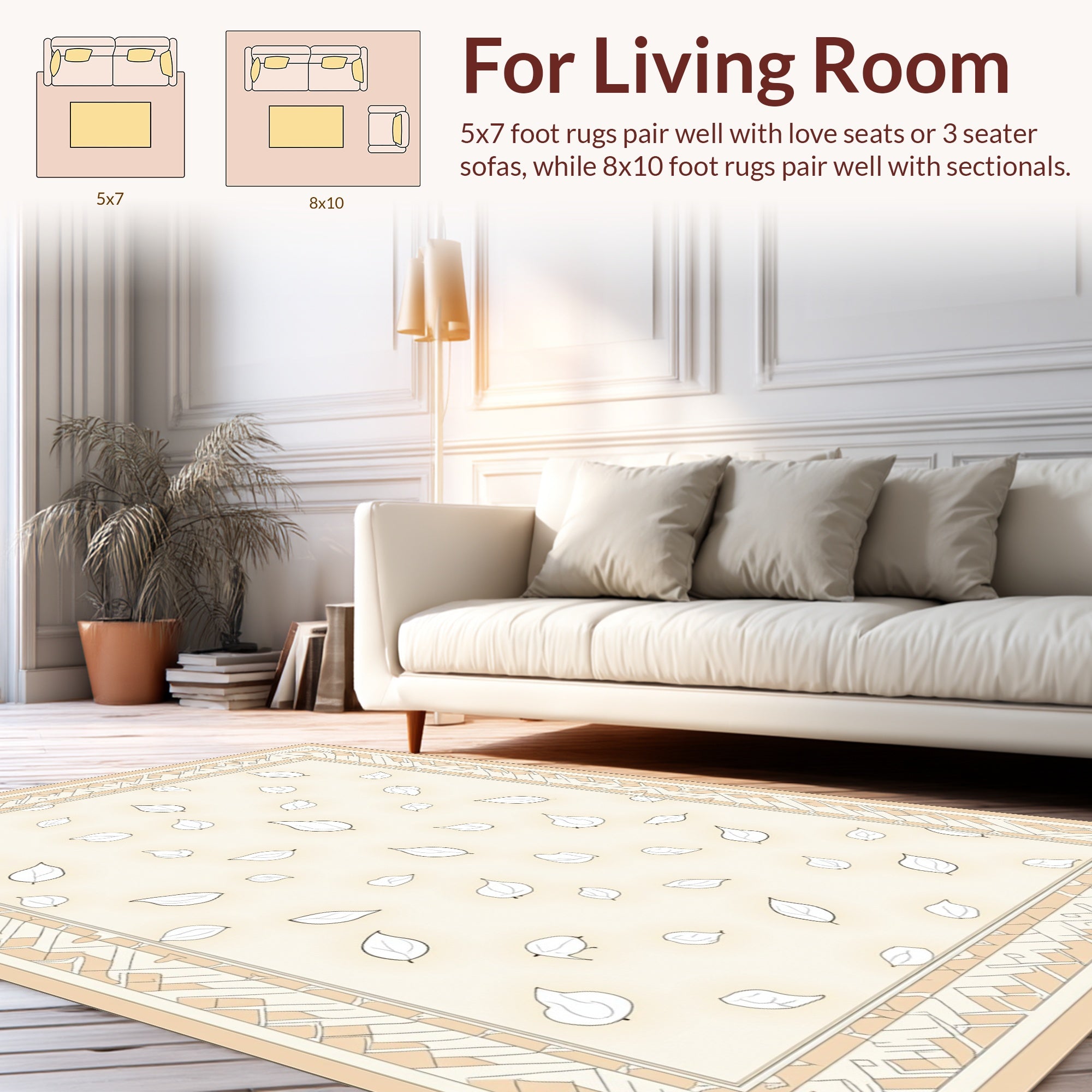 Delicate Falling Leaves Border Design Rug