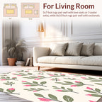 Abstract Pink Buds Green Leaves Pattern Rug