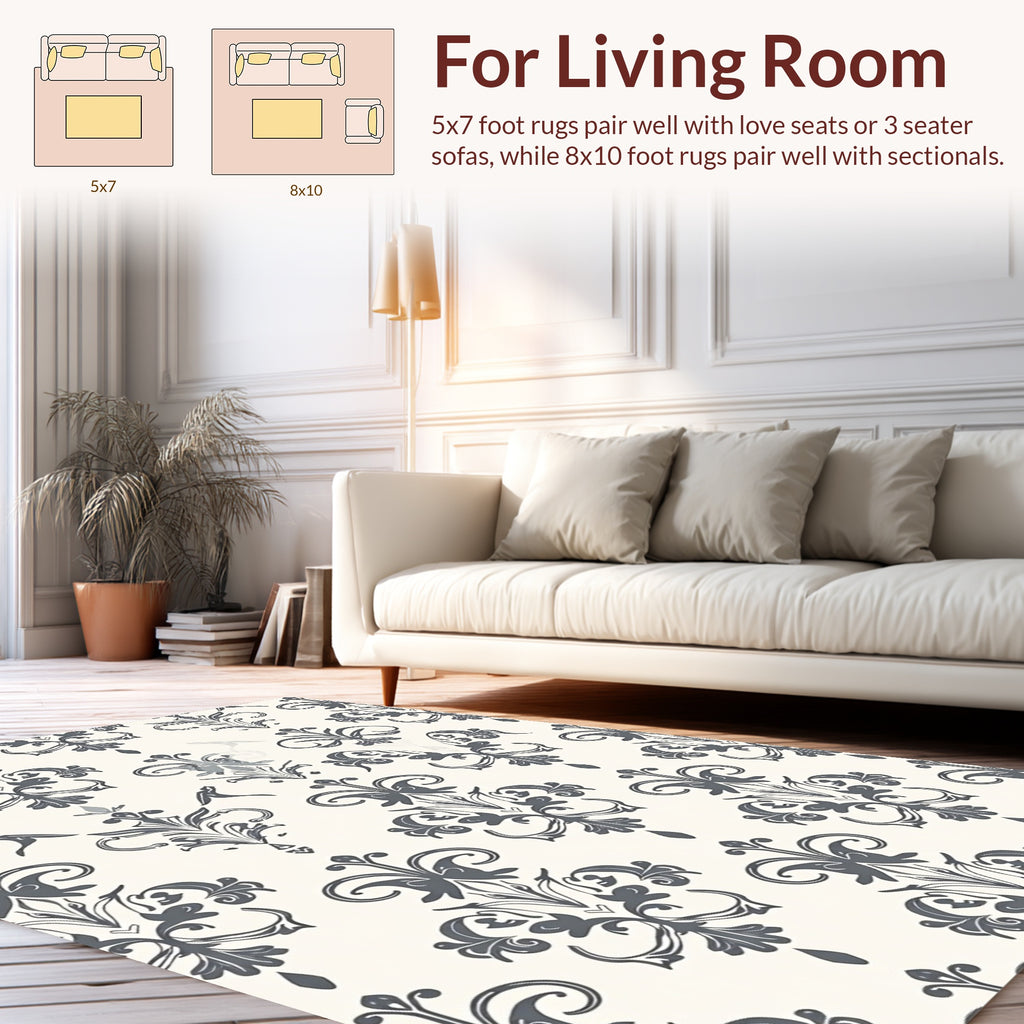 Classic Ornamental Grey and Cream Pattern Rug