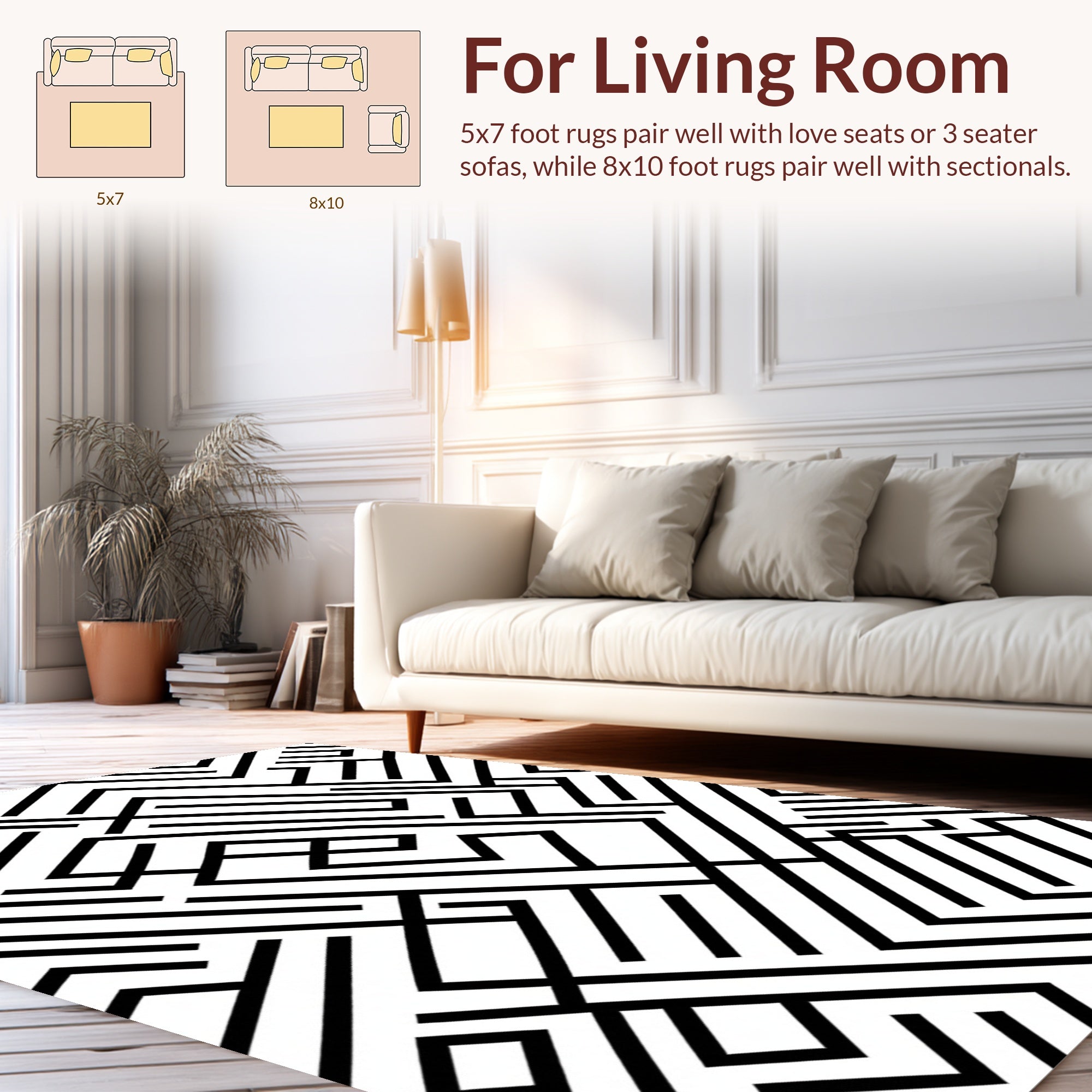 Abstract Black White Geometric Maze Rug