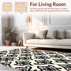 Elaborate Black Floral Damask Pattern Rug