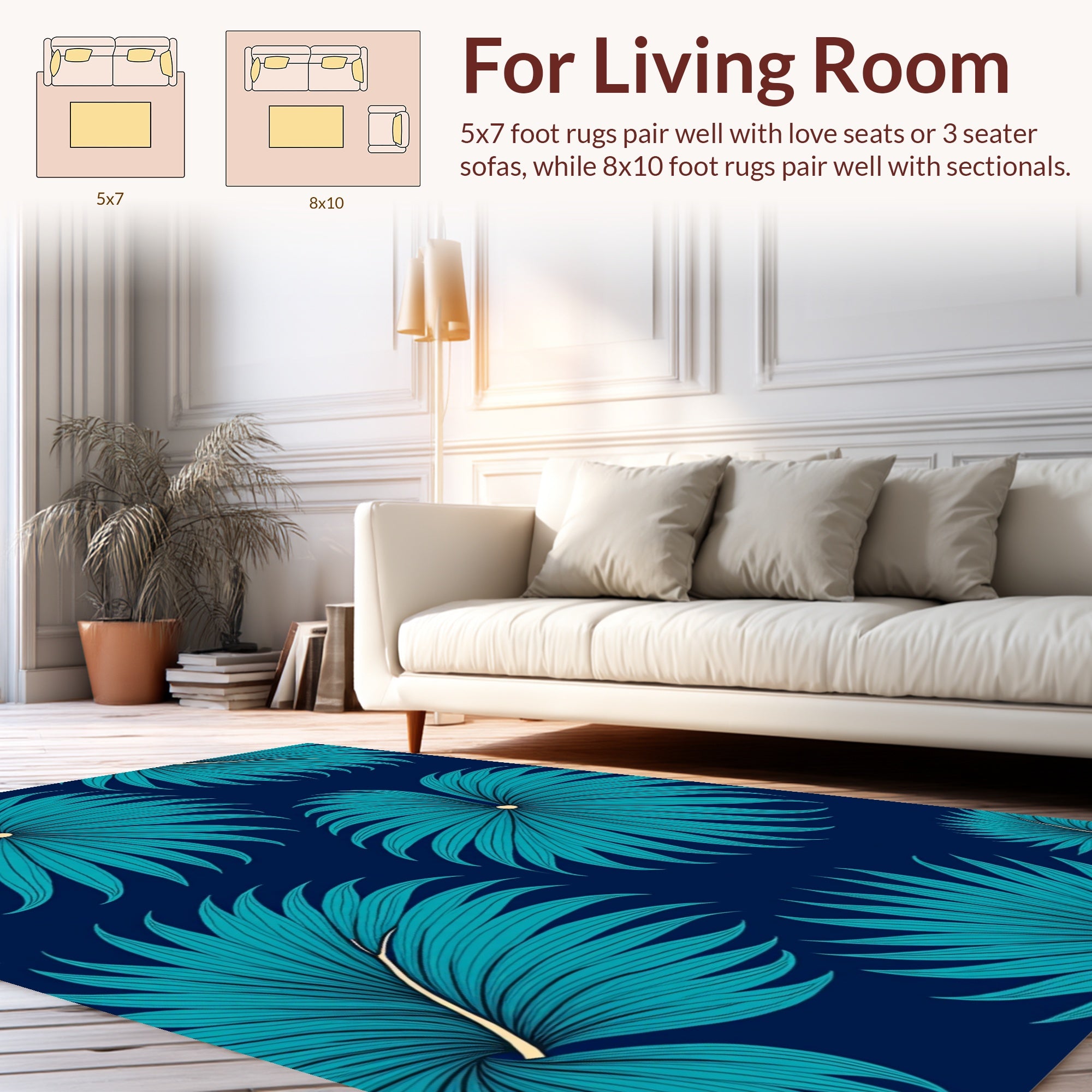Tropical Fan Leaf Pattern Design Rug