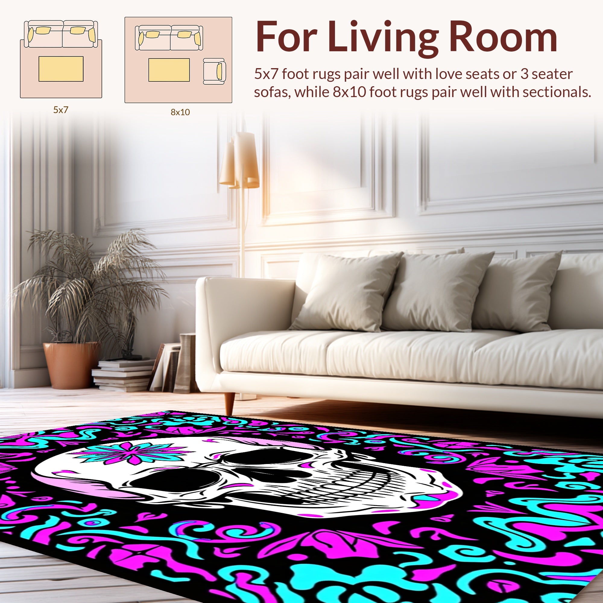 Skull With Vibrant Floral Border Rug